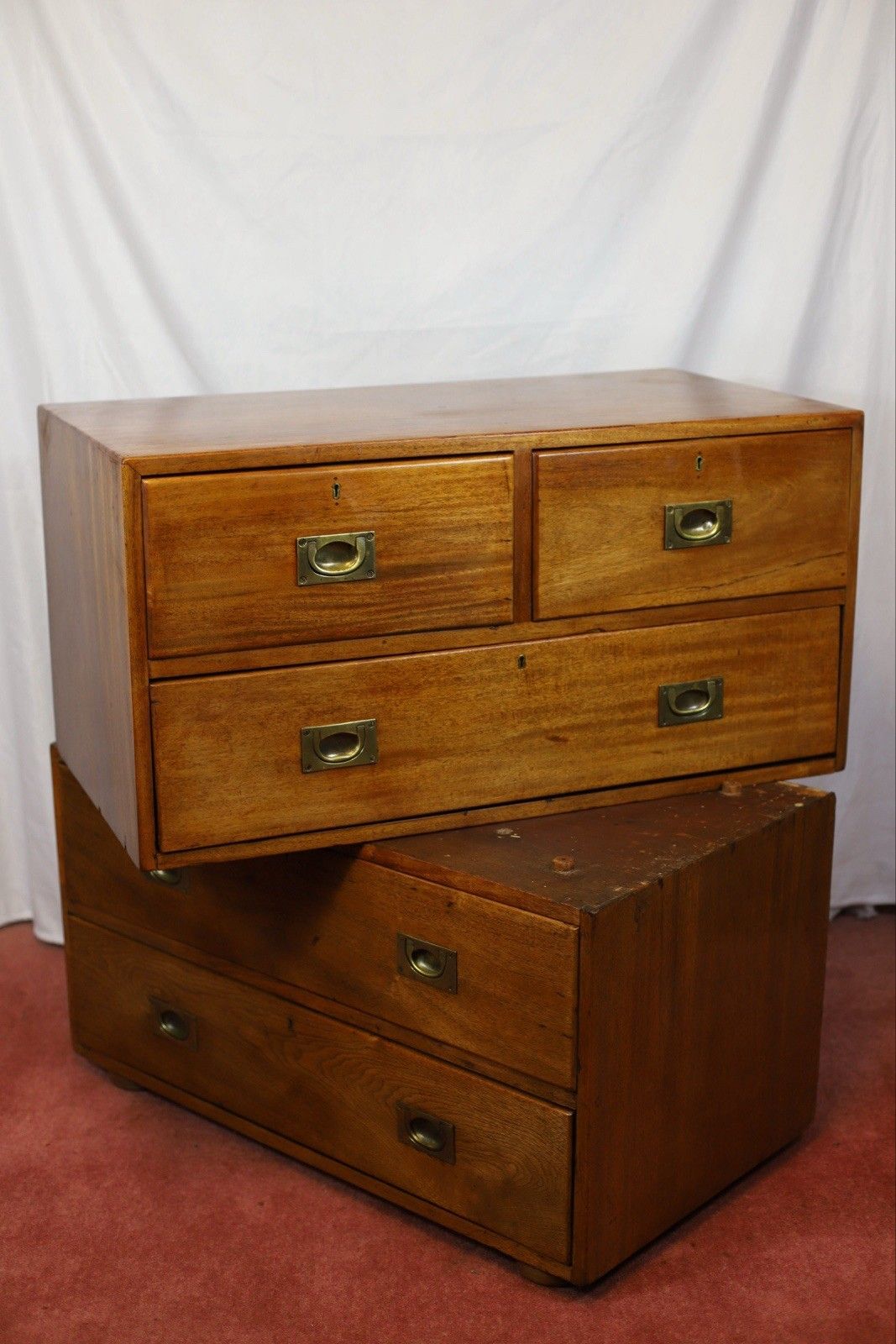 photo for sale Beautiful Victorian Two Part Campaign Chest Of Drawers