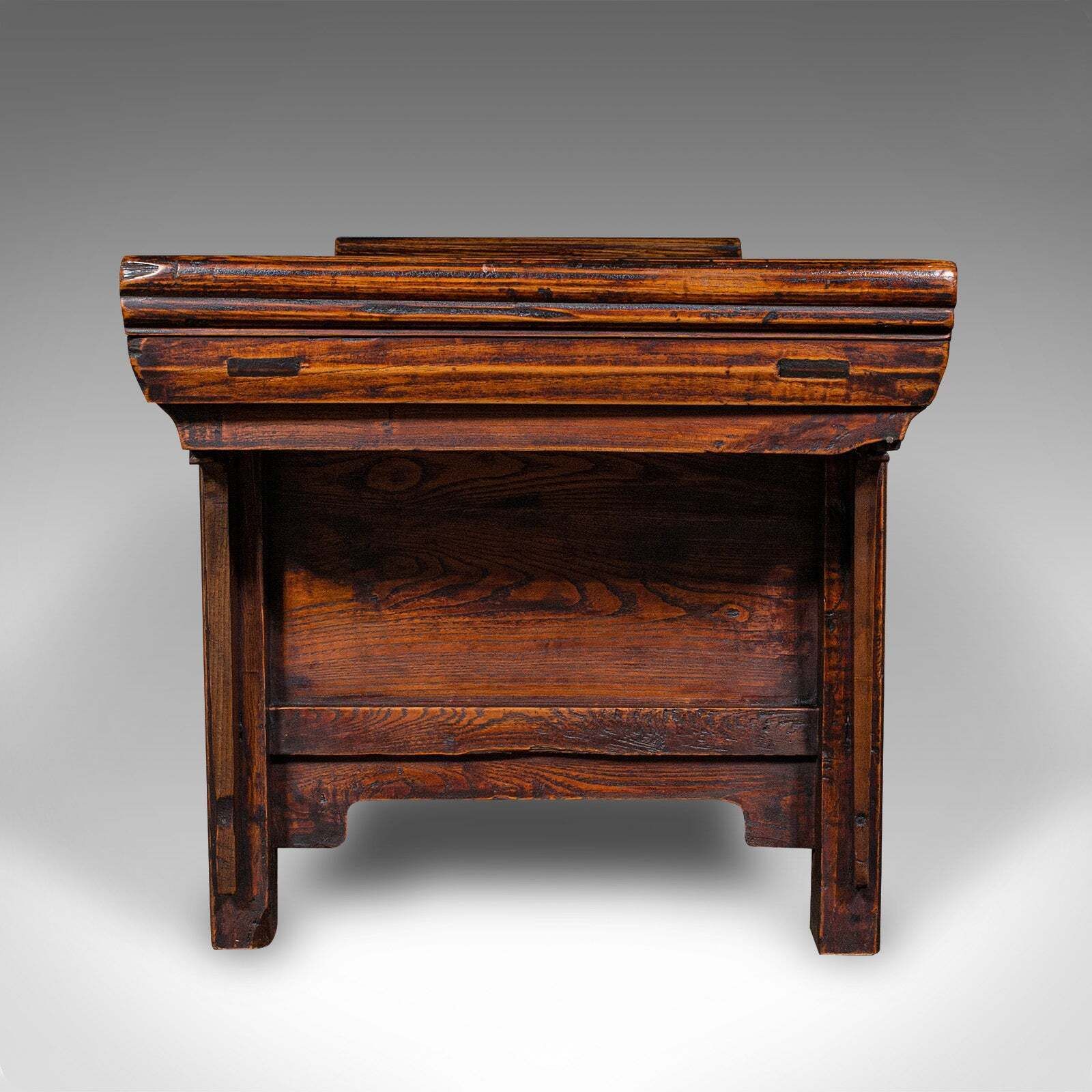 Low Vintage Bay Window Bench, Oriental Elm, Hallway Pew, Side Table, Art Deco photo Furniture
