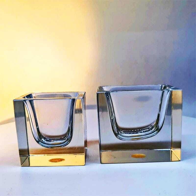 1960s Set Of 2 Rectangular Transparent Ashtray Or Catch All In Murano Glass By Flavio Poli For Seguso. Made In Italy. photo 290.0