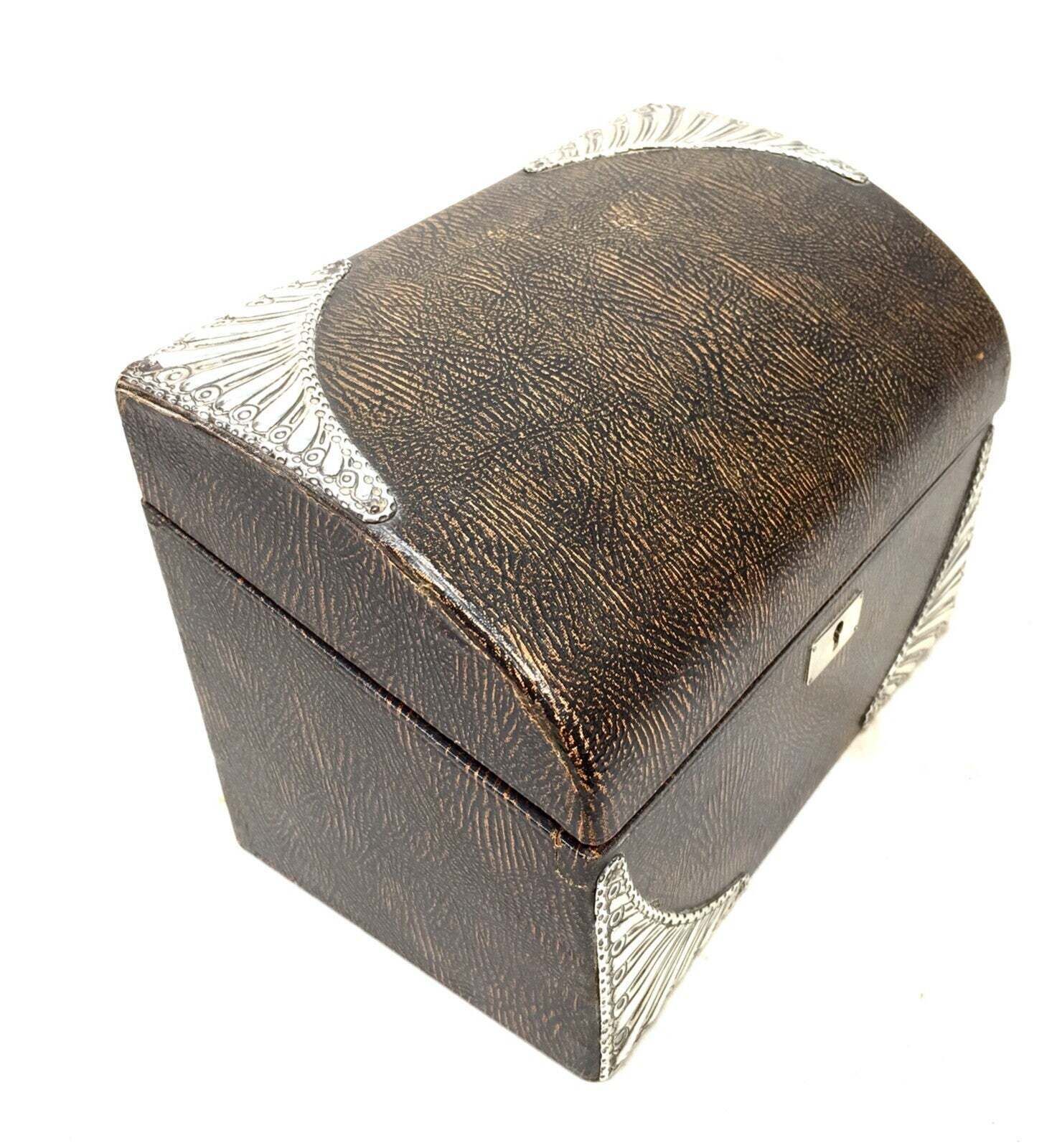 Antique Victorian Tabletop Leather Stationery Letter Paper Box / Sterling Silver photo for sale
