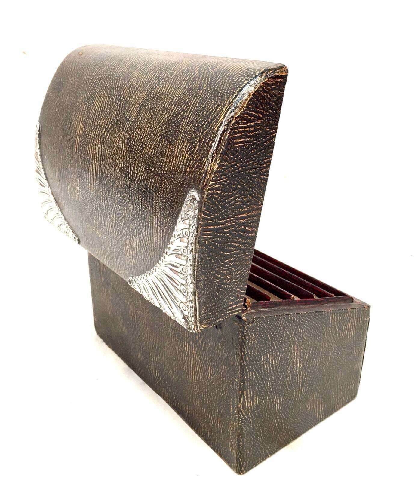 Antique Victorian Tabletop Leather Stationery Letter Paper Box / Sterling Silver photo Home Decor