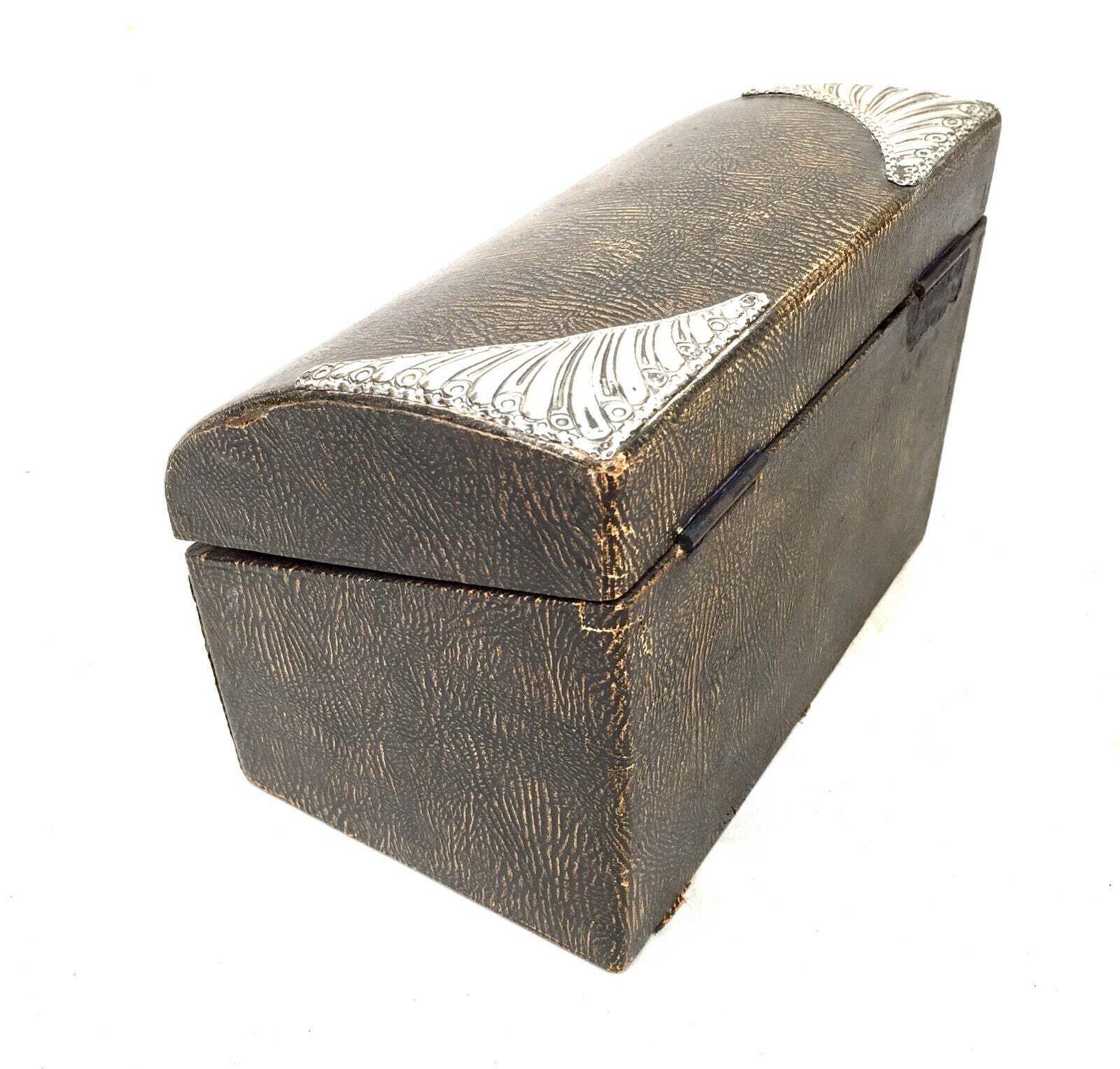 photo furniture Antique Victorian Tabletop Leather Stationery Letter Paper Box / Sterling Silver