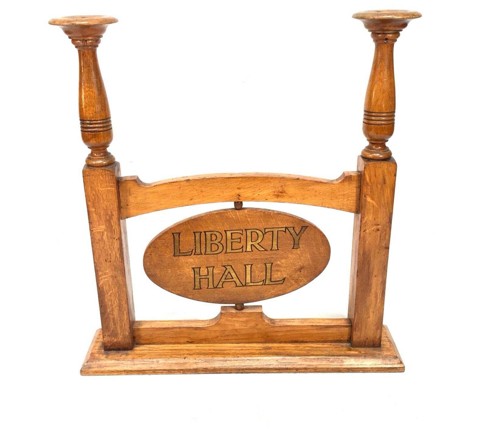 Antique Oak Masonic Liberty Hall & Strict Lodge Rotating Sign And Candle Holder photo furniture