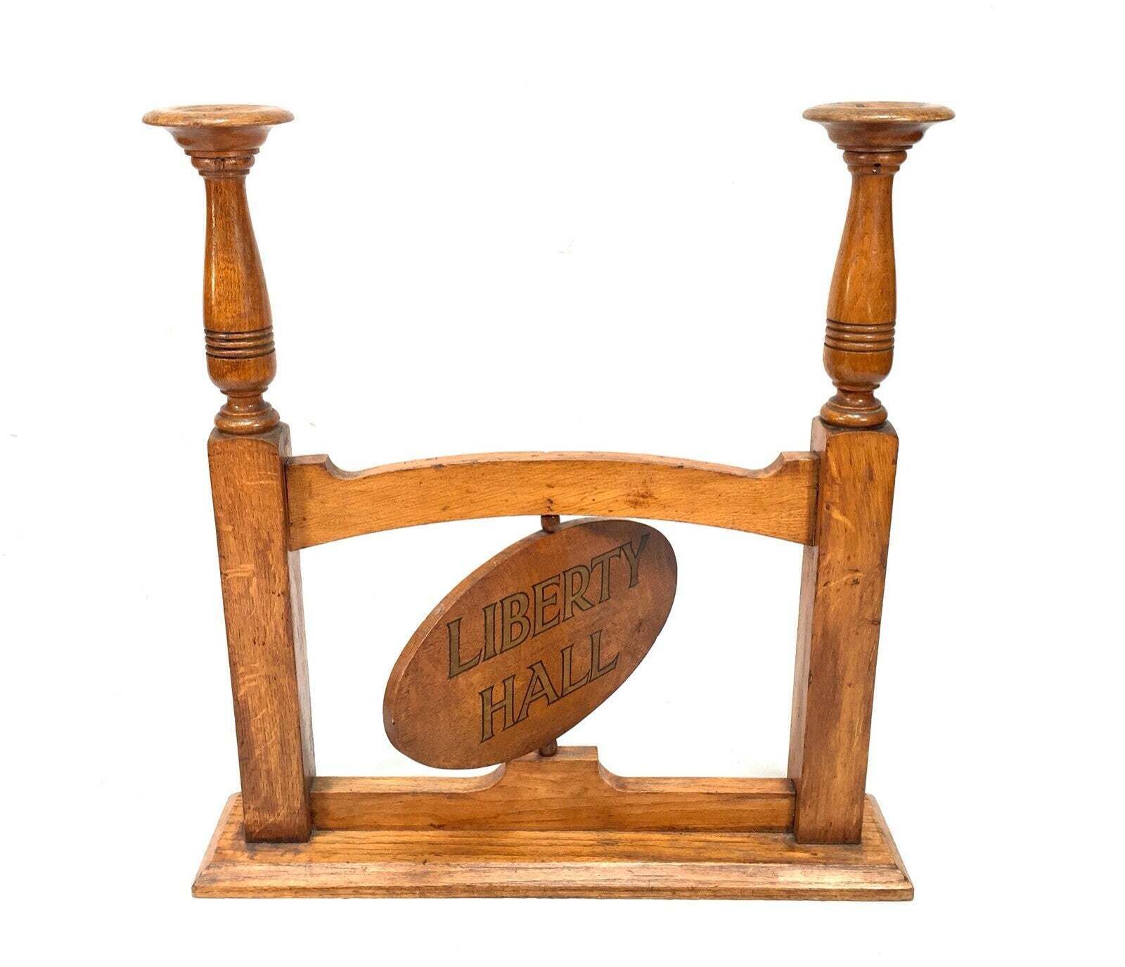 Antique Oak Masonic Liberty Hall & Strict Lodge Rotating Sign And Candle Holder photo for sale