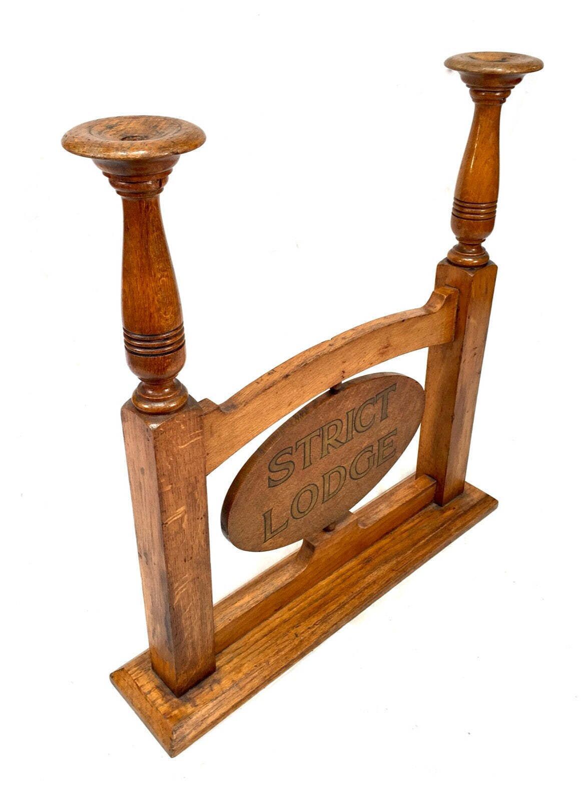 Antique Oak Masonic Liberty Hall & Strict Lodge Rotating Sign And Candle Holder photo Home Decor