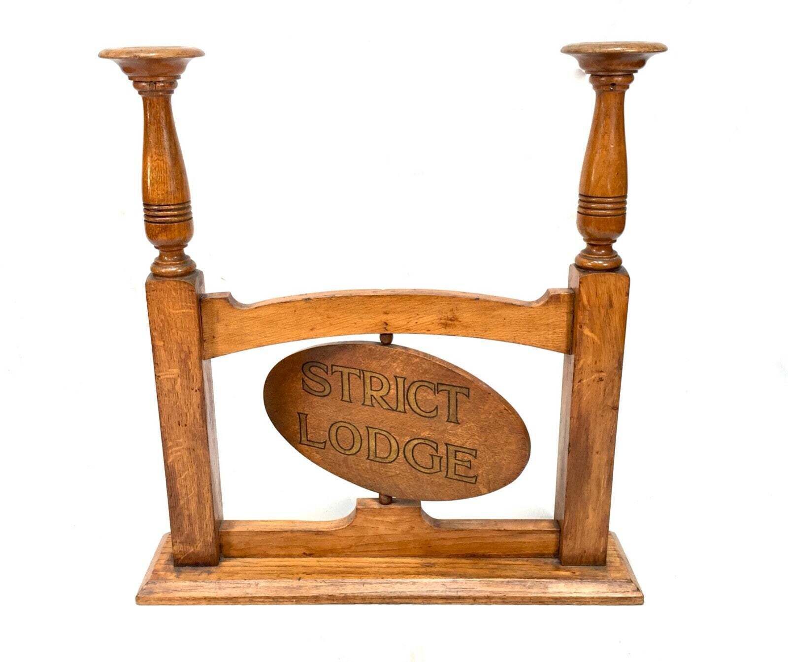 Antique Oak Masonic Liberty Hall & Strict Lodge Rotating Sign And Candle Holder photo 175.0
