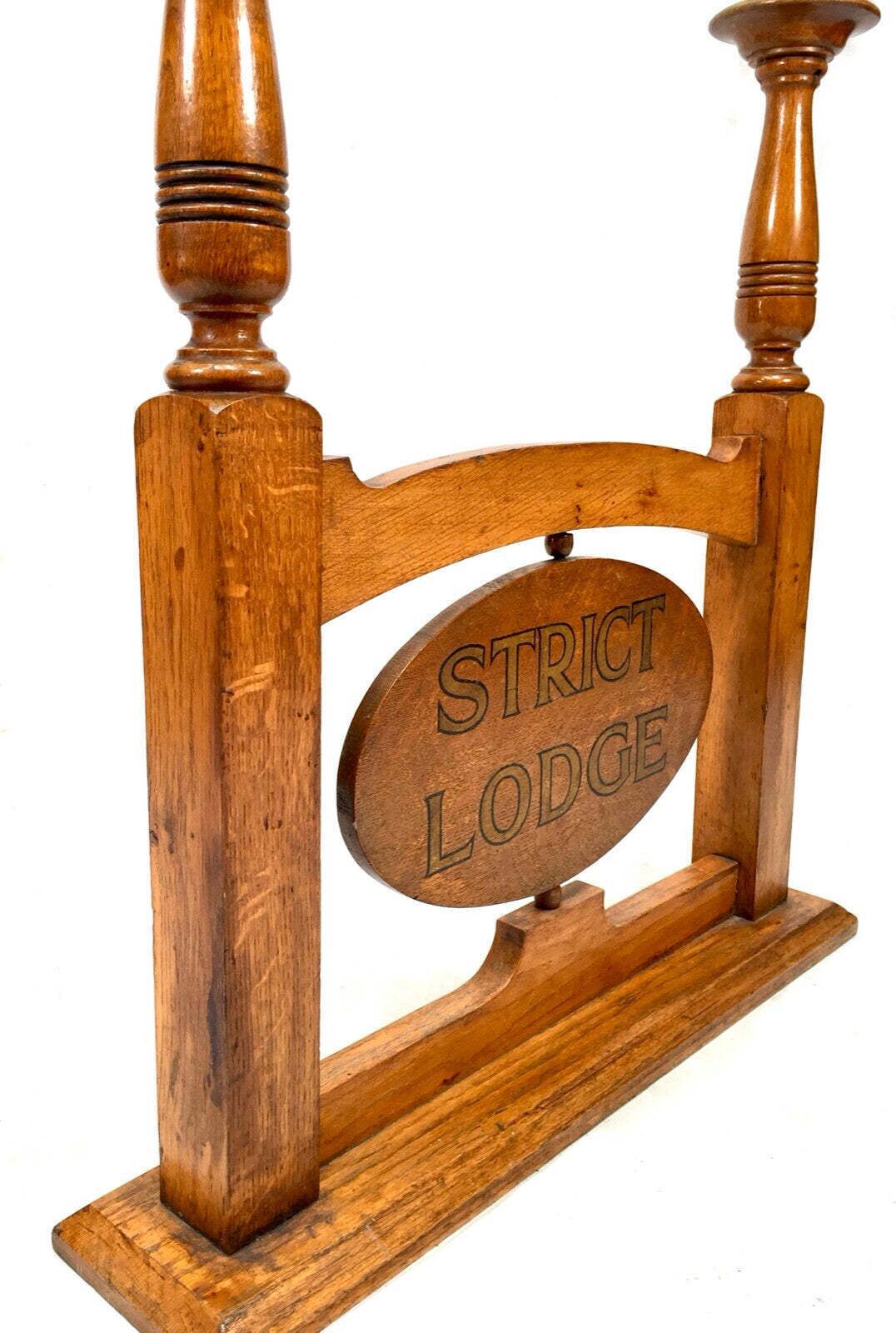 Antique Oak Masonic Liberty Hall & Strict Lodge Rotating Sign And Candle Holder photo vinterior