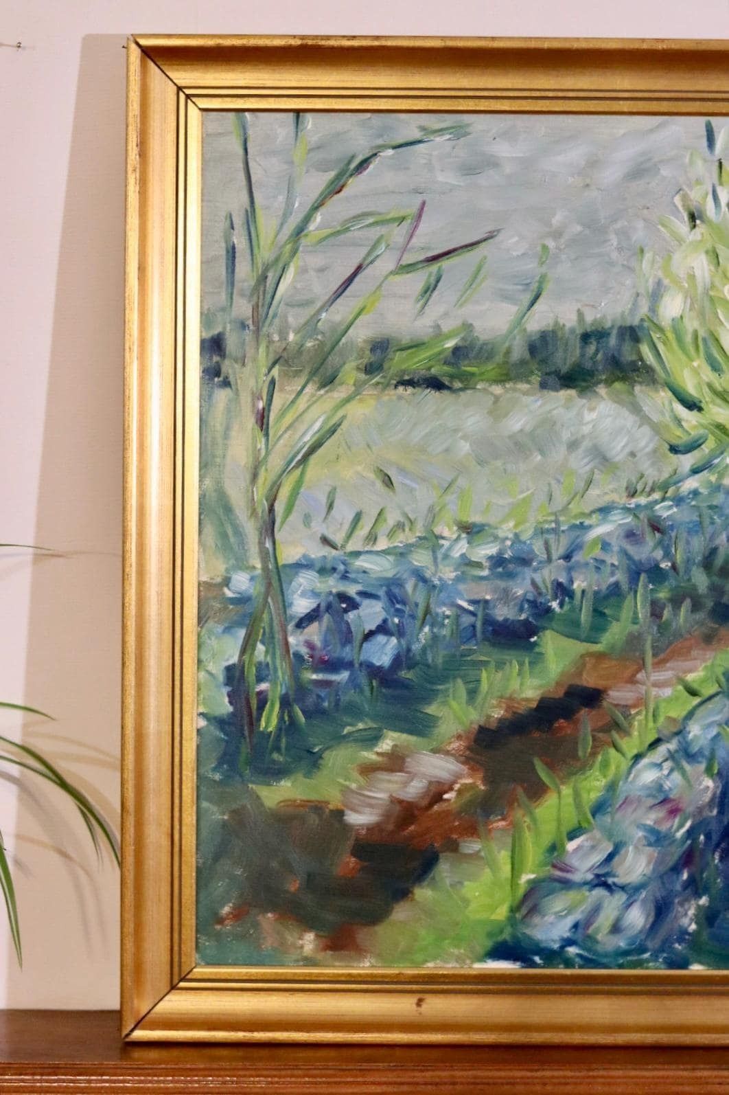 Original Swedish Mid Century Oil On Canvas "Path"   Vintage & Framed photo for sale