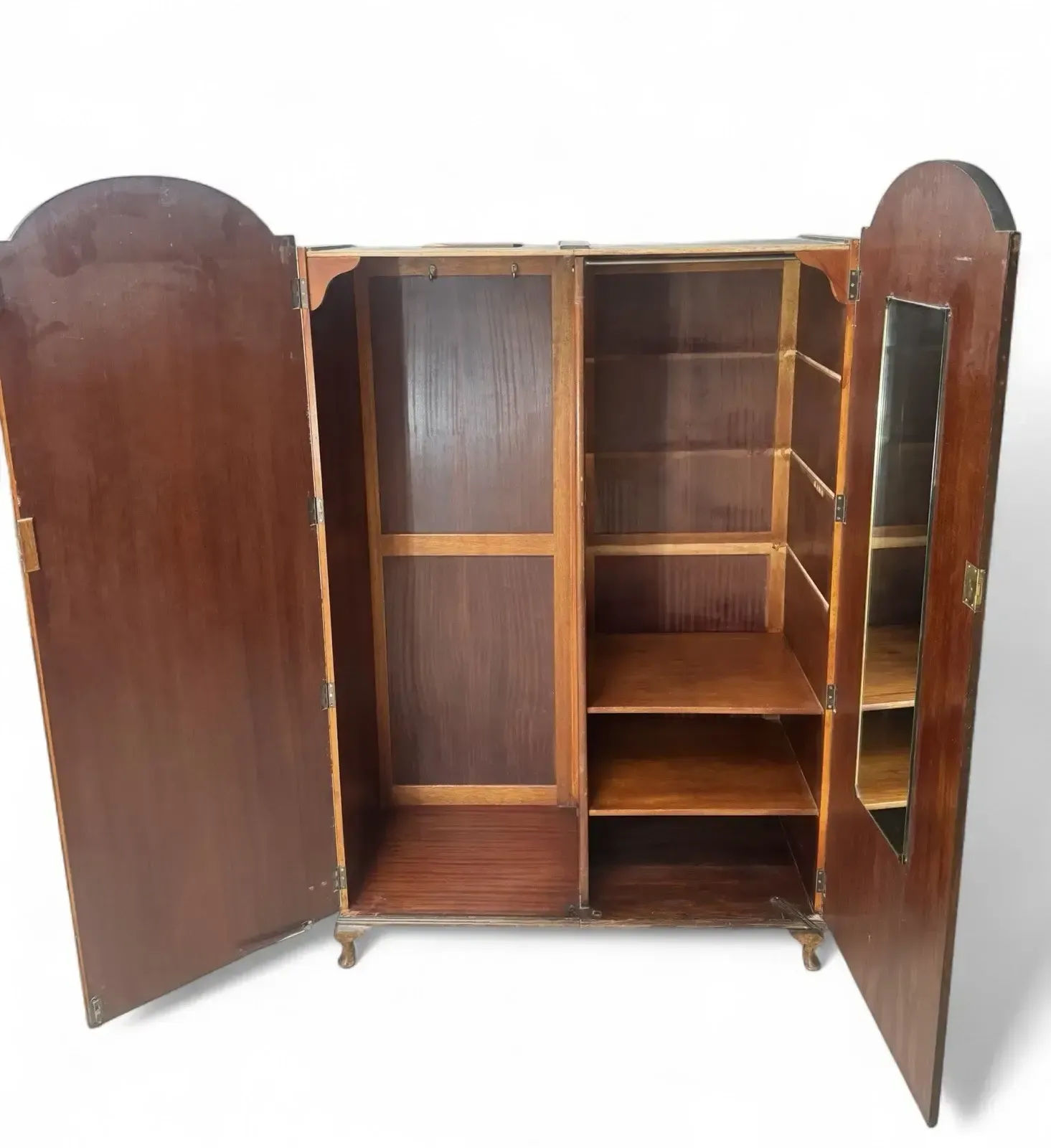Antique Wardrobe Walnut Queen Anne Style Figured Walnut C1920s Dome Top Fitted photo furniture