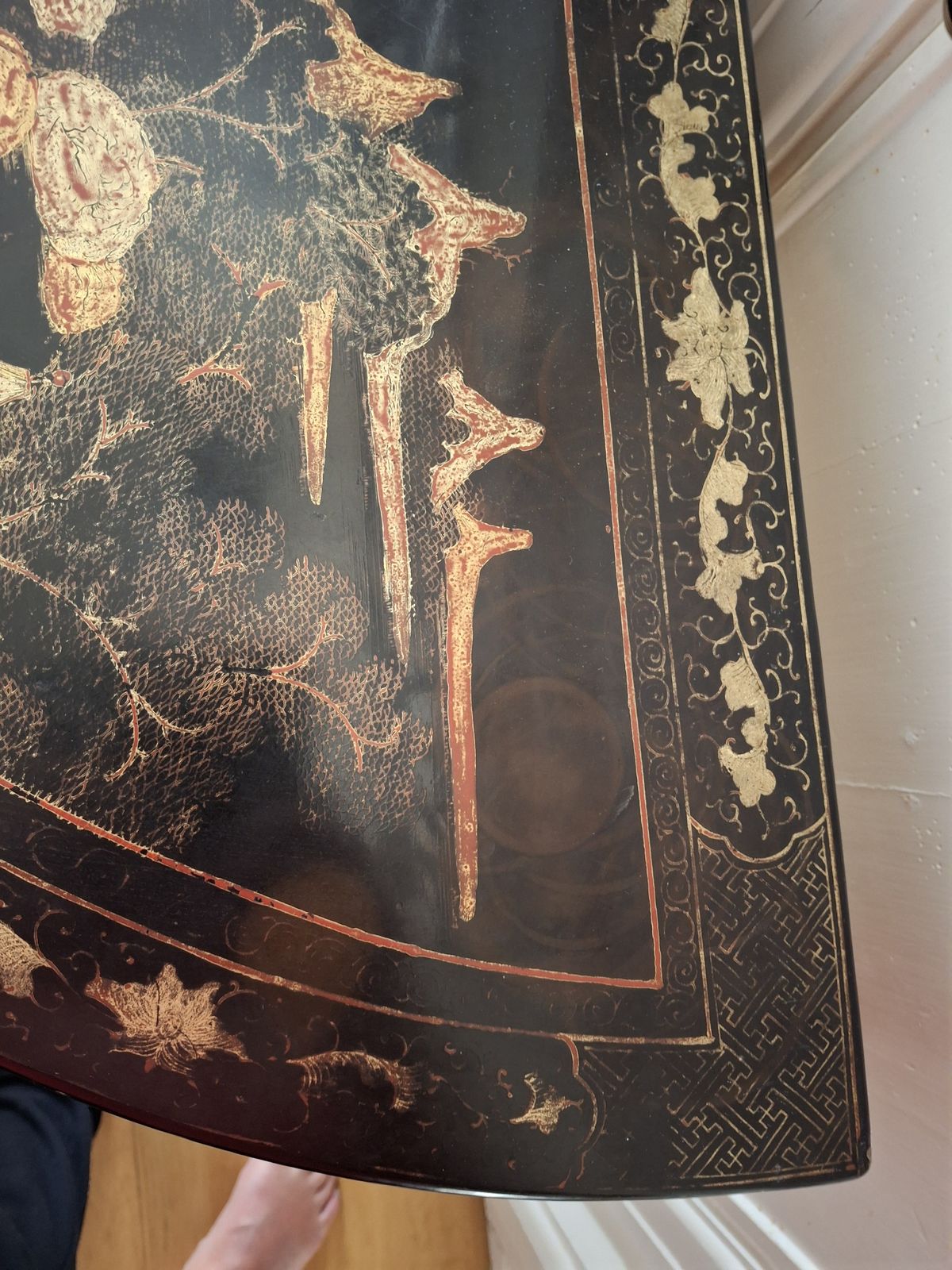 Late 19th Export Gilt And Black Lacquered Demi Lune Table photo furniture