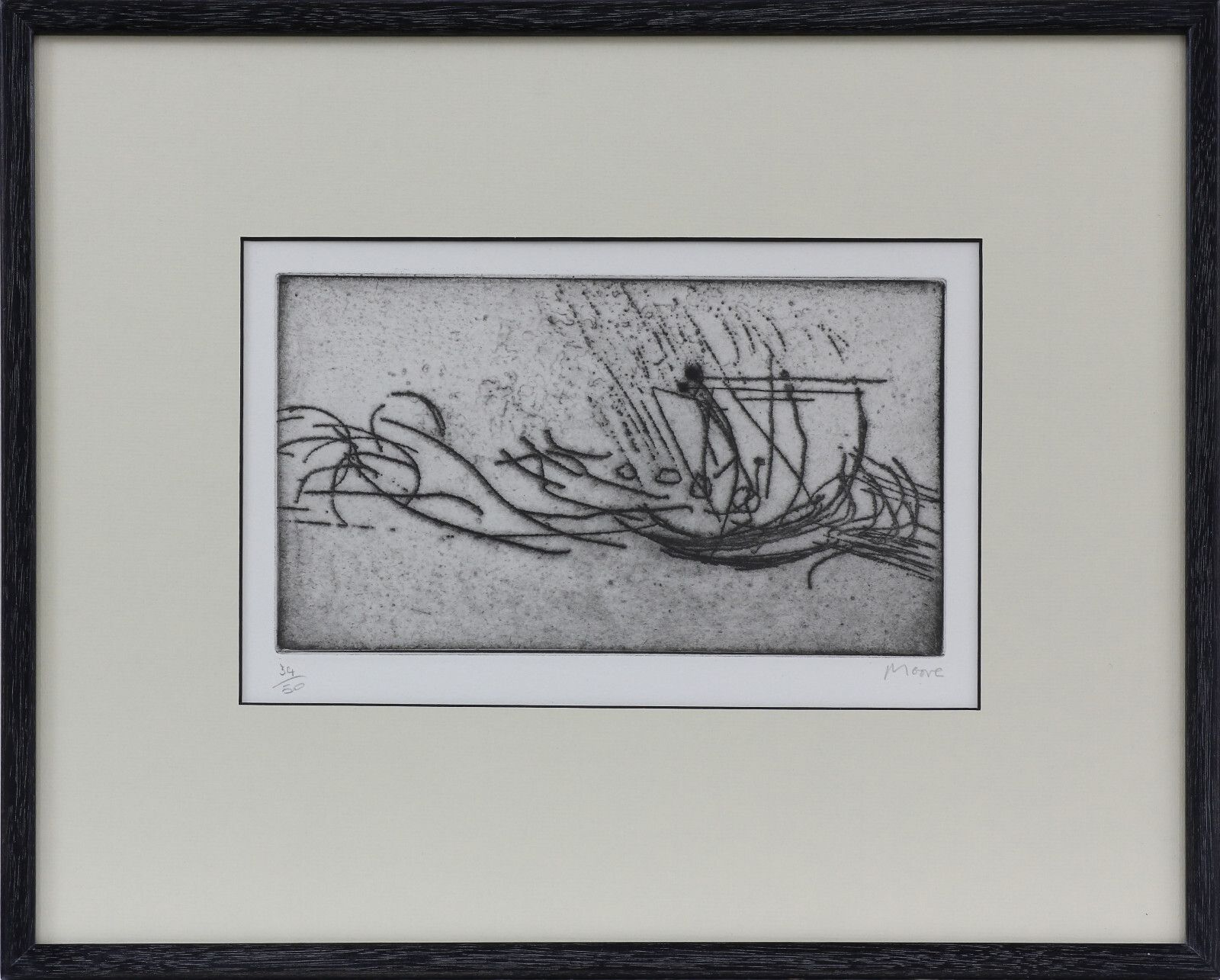 Etching And Dry Point By Henry Moore. Titled "Storm At Sea" photo vinterior