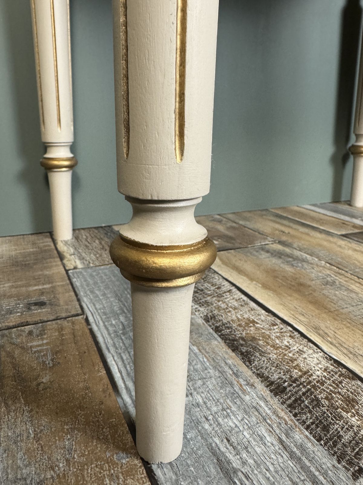 Victorian Revival Writing Table – Hand Painted In Cathedral Taupe With Gold Accents photo vinterior