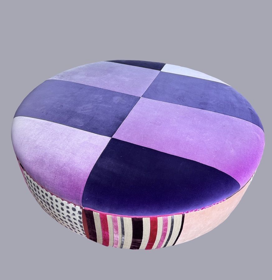 Classic Contemporary Pouffe, Handcrafted By Squint Studio.  Its Signature Style Involved The Use Of Electrifying, High Contrast Patchwork.