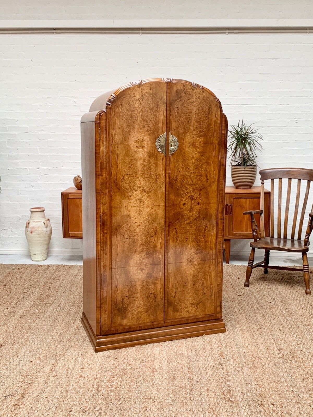 Small Art Deco Figured Walnut Wardrobe Armoire Tallboy photo furniture