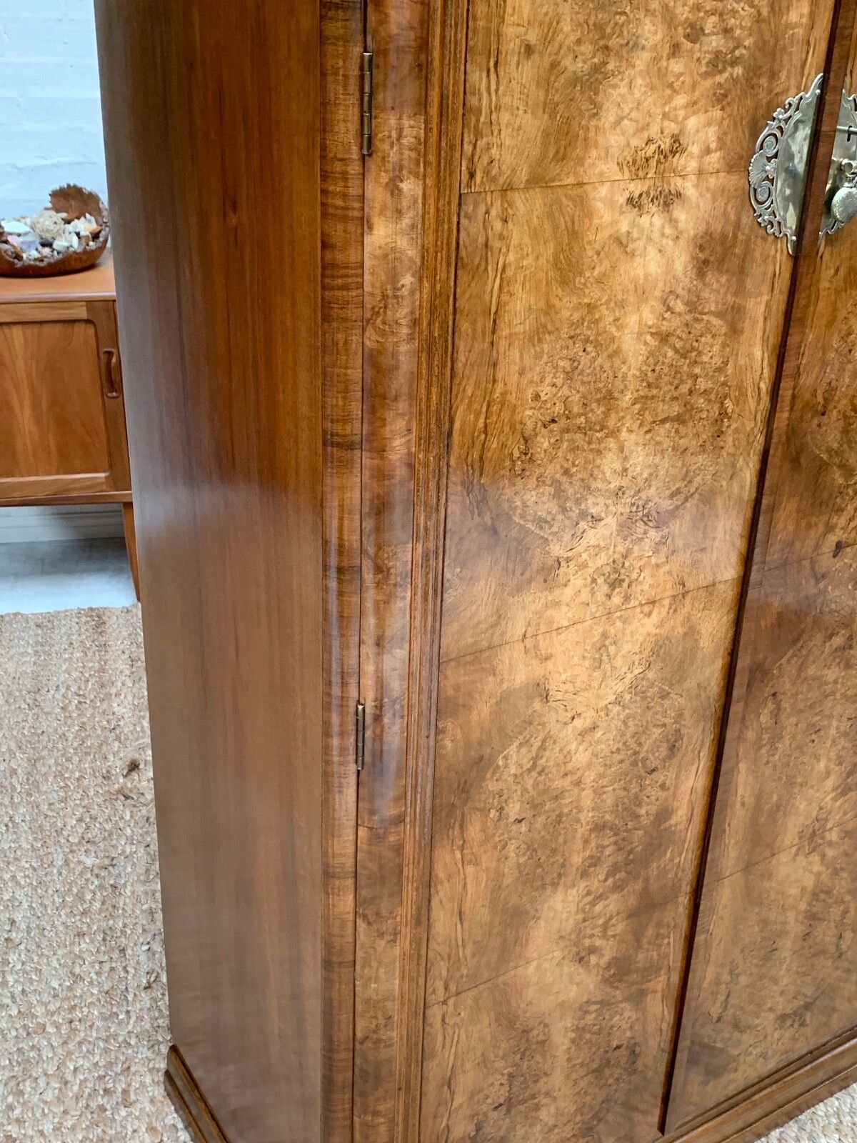 Small Art Deco Figured Walnut Wardrobe Armoire Tallboy photo vinterior