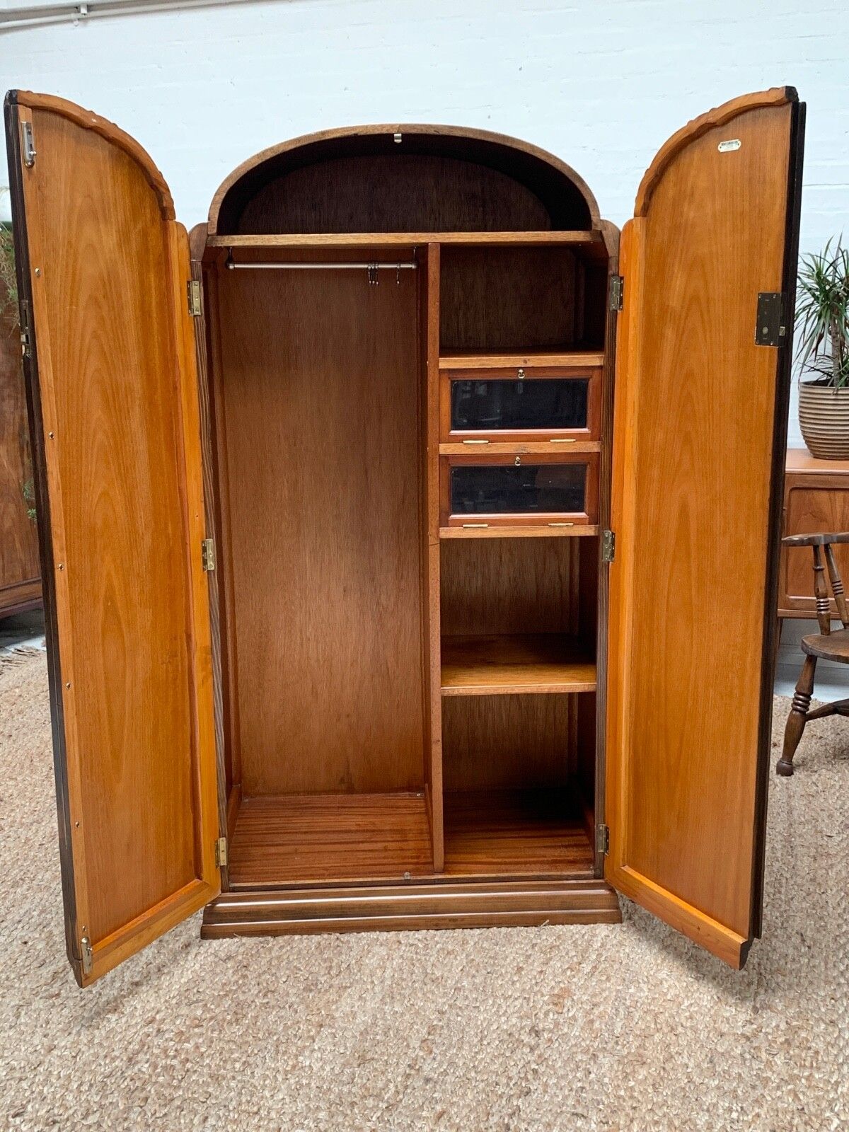 1568.0 Small Art Deco Figured Walnut Wardrobe Armoire Tallboy photo