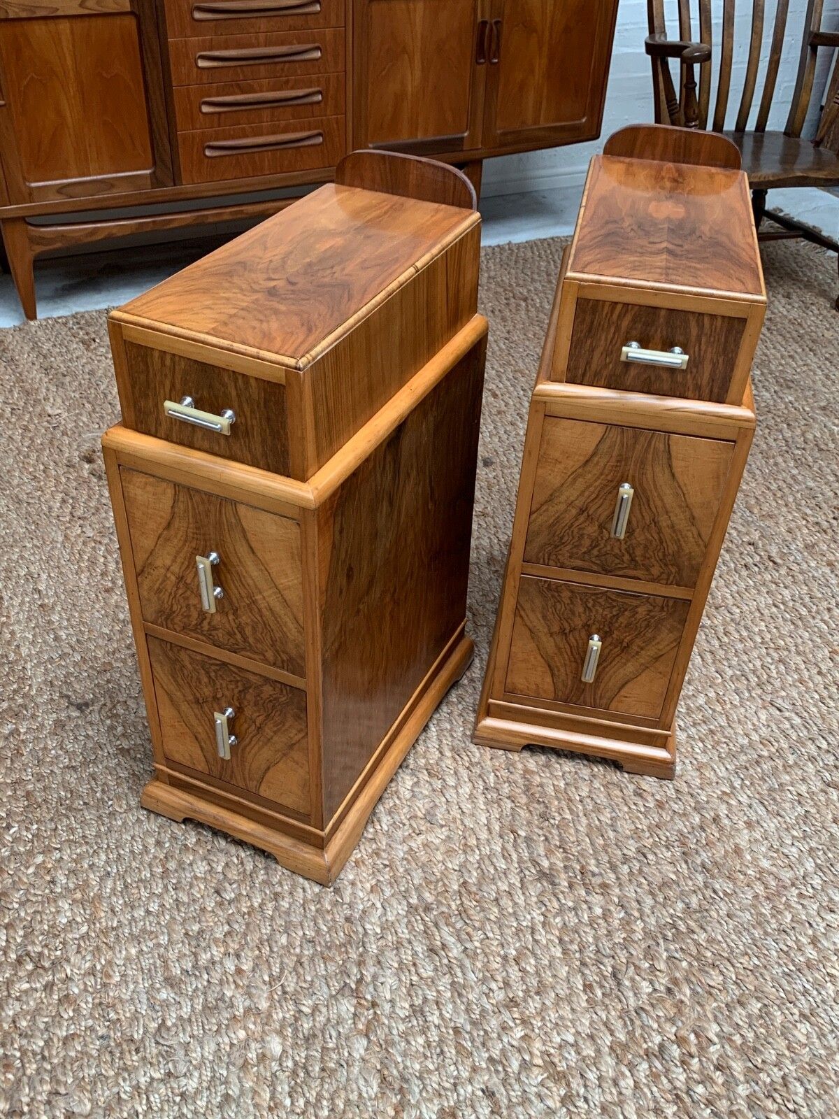 Furniture Art Deco Walnut Bedside Cabinet photo