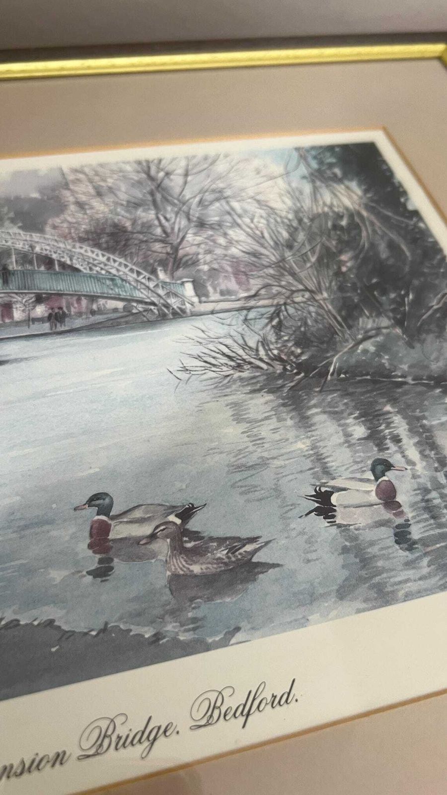 Signed Limited Edition Watercolour Print Of The Suspension Bridge  Bedford By Bernard West photo vintage