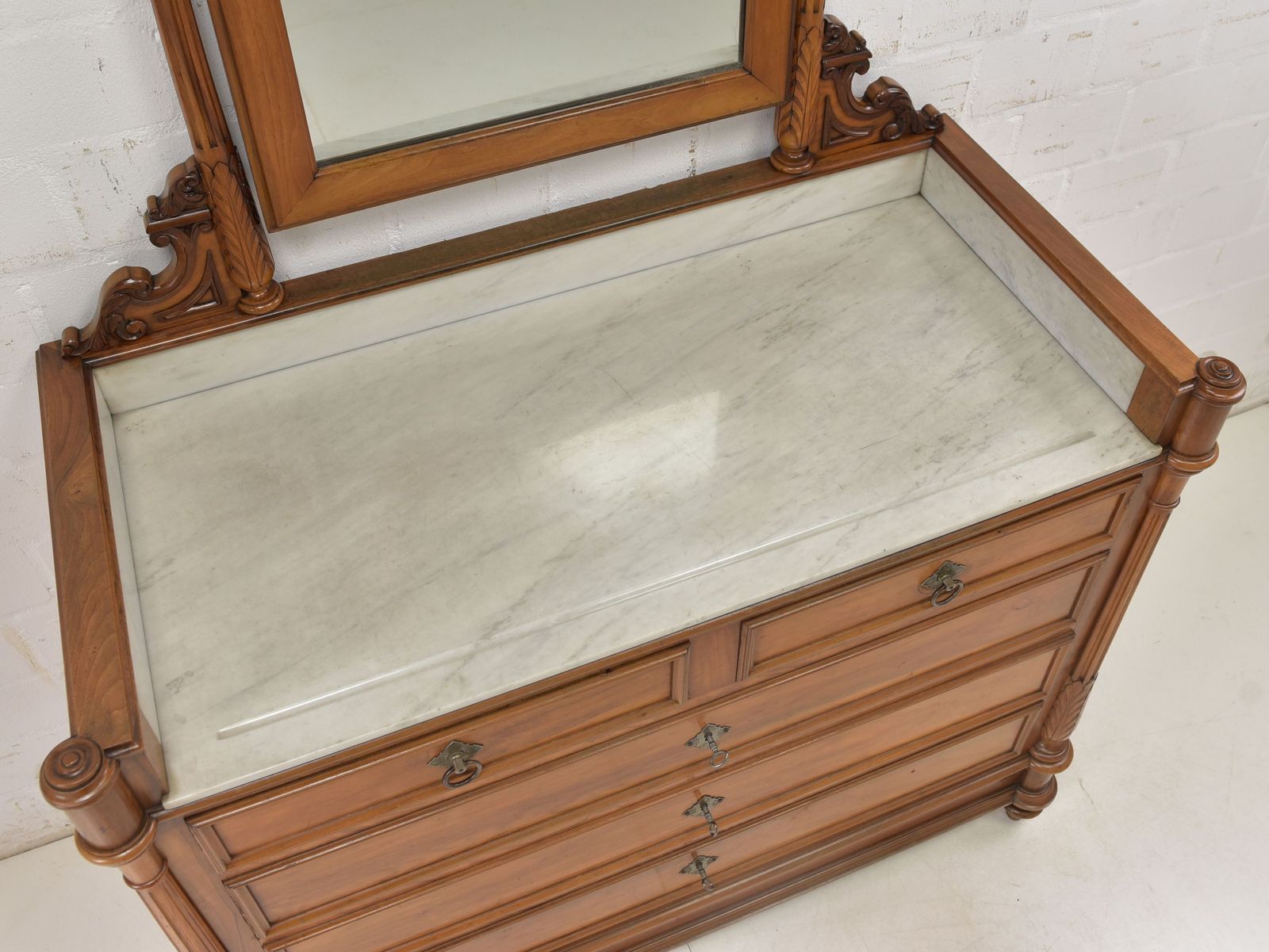 Antique! Mirrored Chest Of Drawers Restored Cherrywood Vanity Unit Wilhelminian Era Drawers photo for sale