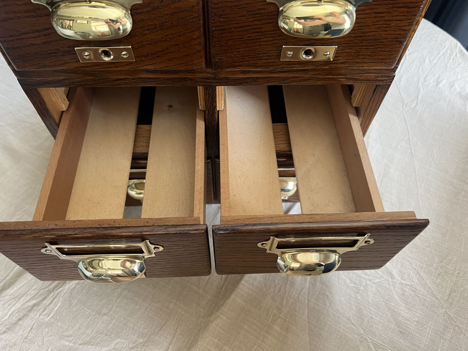 Antique Oak Library Index Card Drawers With Brass Handles Two Sets Of 4 photo buy