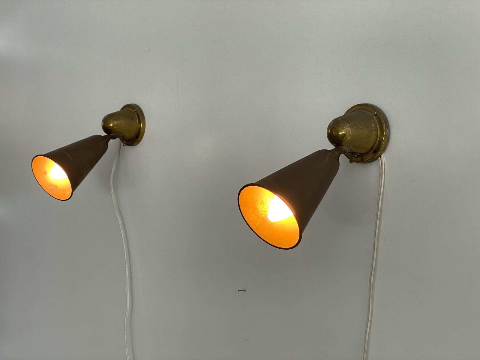 Art Deco Brass Pair Of Wall Lamps, 1940s, Italy photo vintage