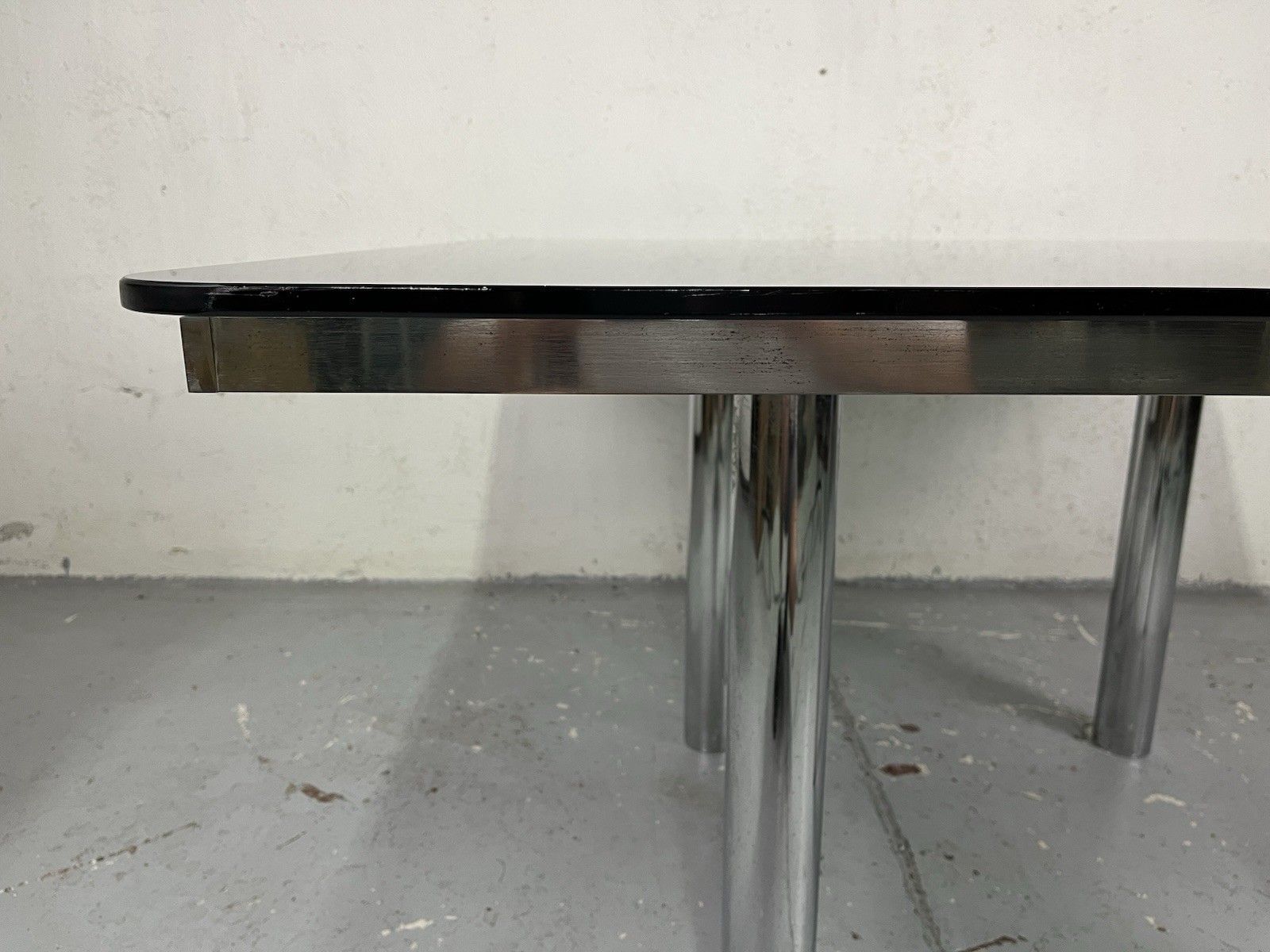 photo for sale Andrè Afra Tobia Glass Steel Table Shoe Gavina 70’s Vintage Design