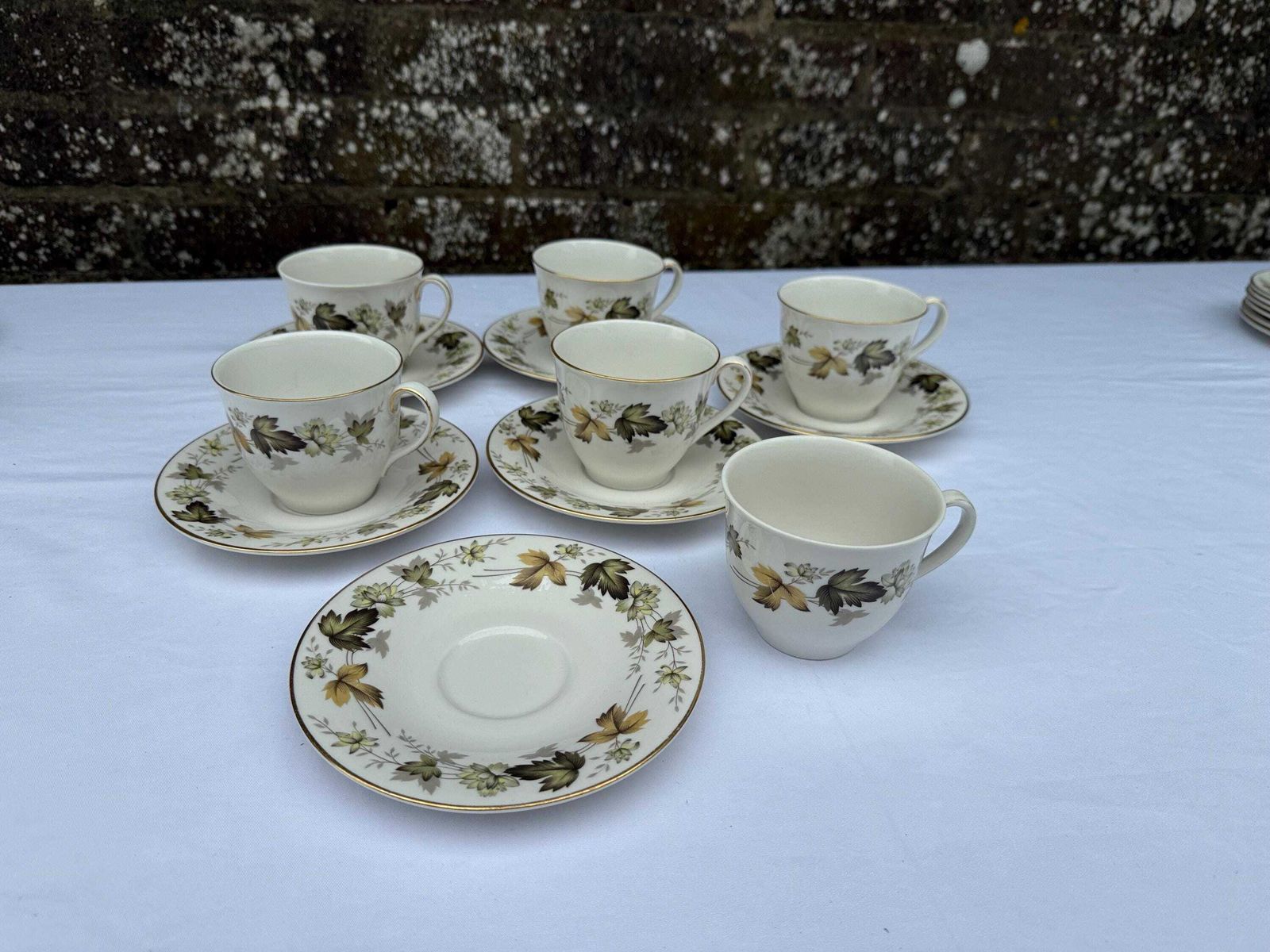 Rare Vintage 1960s Royal Doulton Larchmont Dinner Service – Gold Trim, Autumn Leaves Pattern   6 Place Setting Plus More, 33 Pieces photo furniture