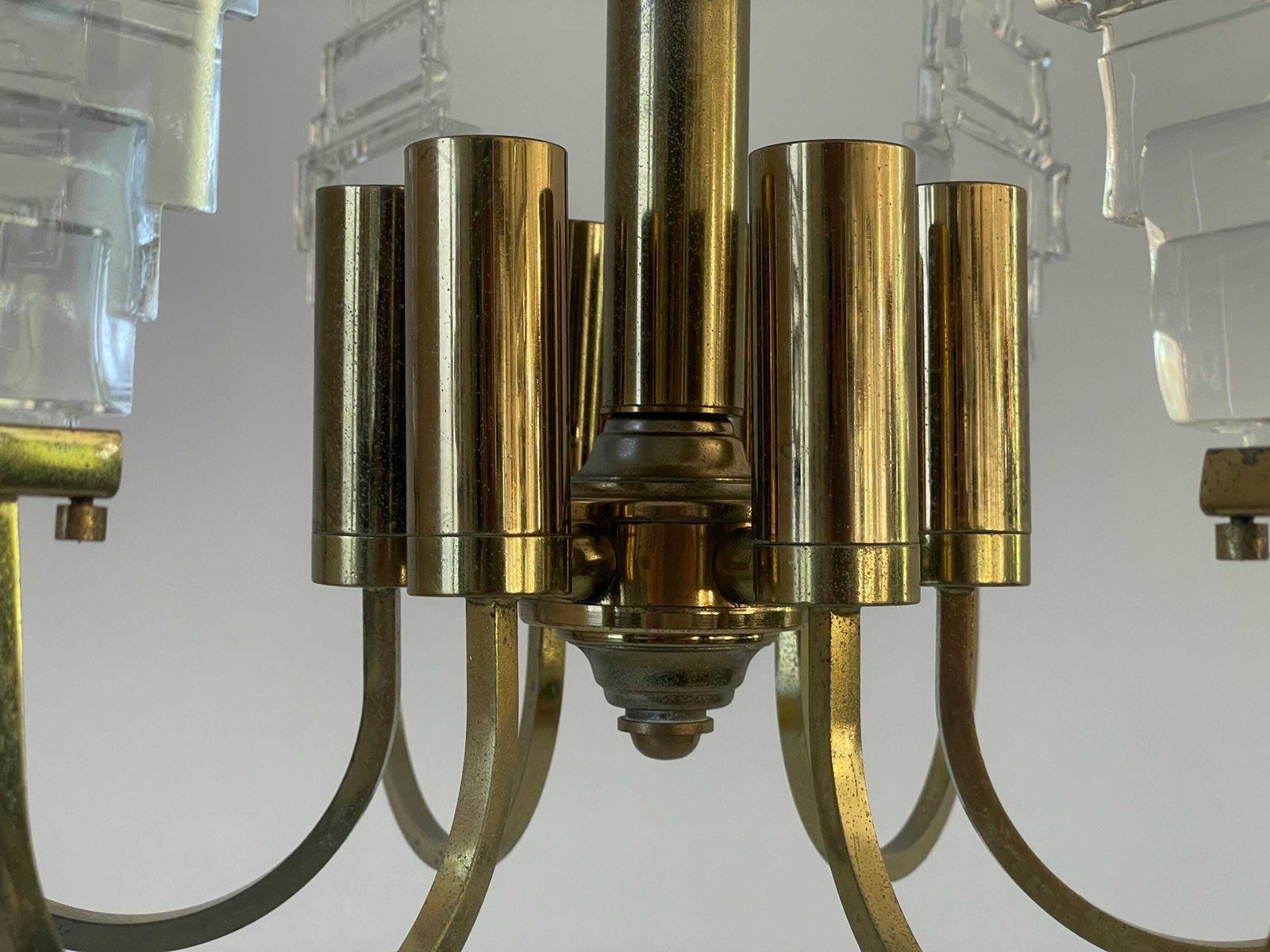 Brass And Crystal Glass Ceiling Lamp, 1960s, Italy photo 2562.0