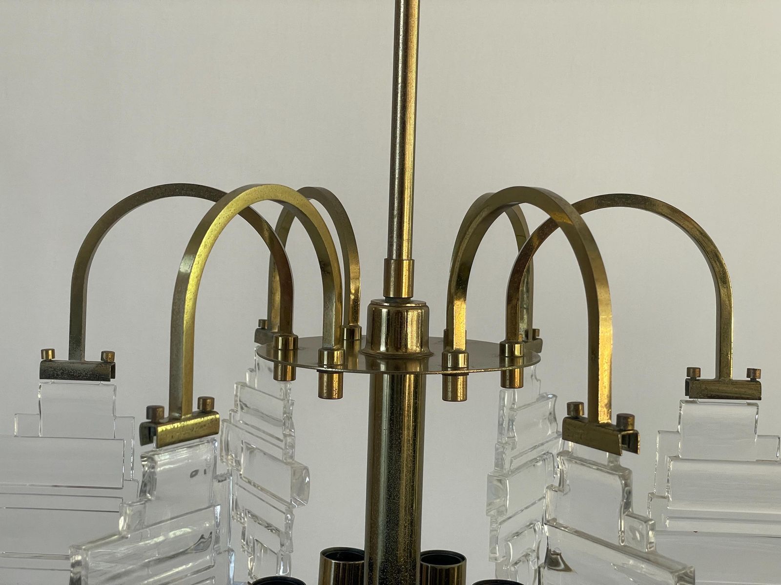 Brass And Crystal Glass Ceiling Lamp, 1960s, Italy photo buy
