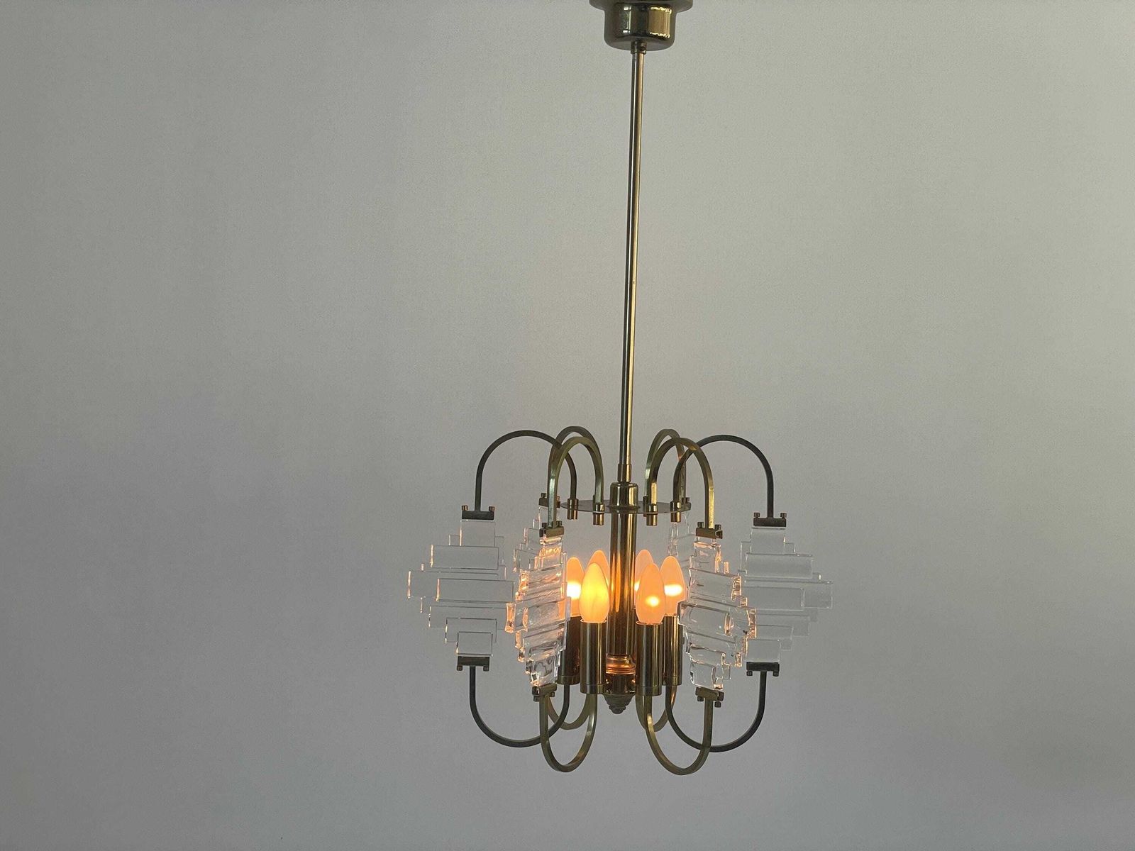 photo furniture Brass And Crystal Glass Ceiling Lamp, 1960s, Italy