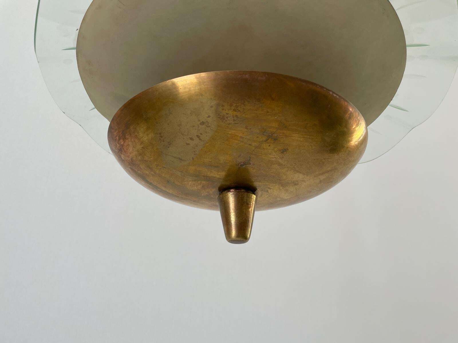 Brass And Glass Ceiling Lamp Attributed To Gino Sarfatti For Arteluce, 1950s, Italy photo vintage
