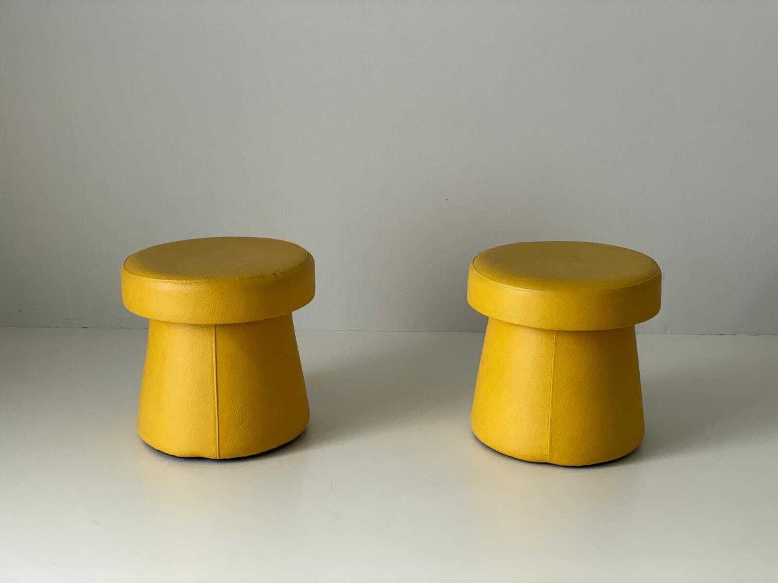 Yellow Faux Leather Pair Of Pouf Stools With Hidden Storage Space