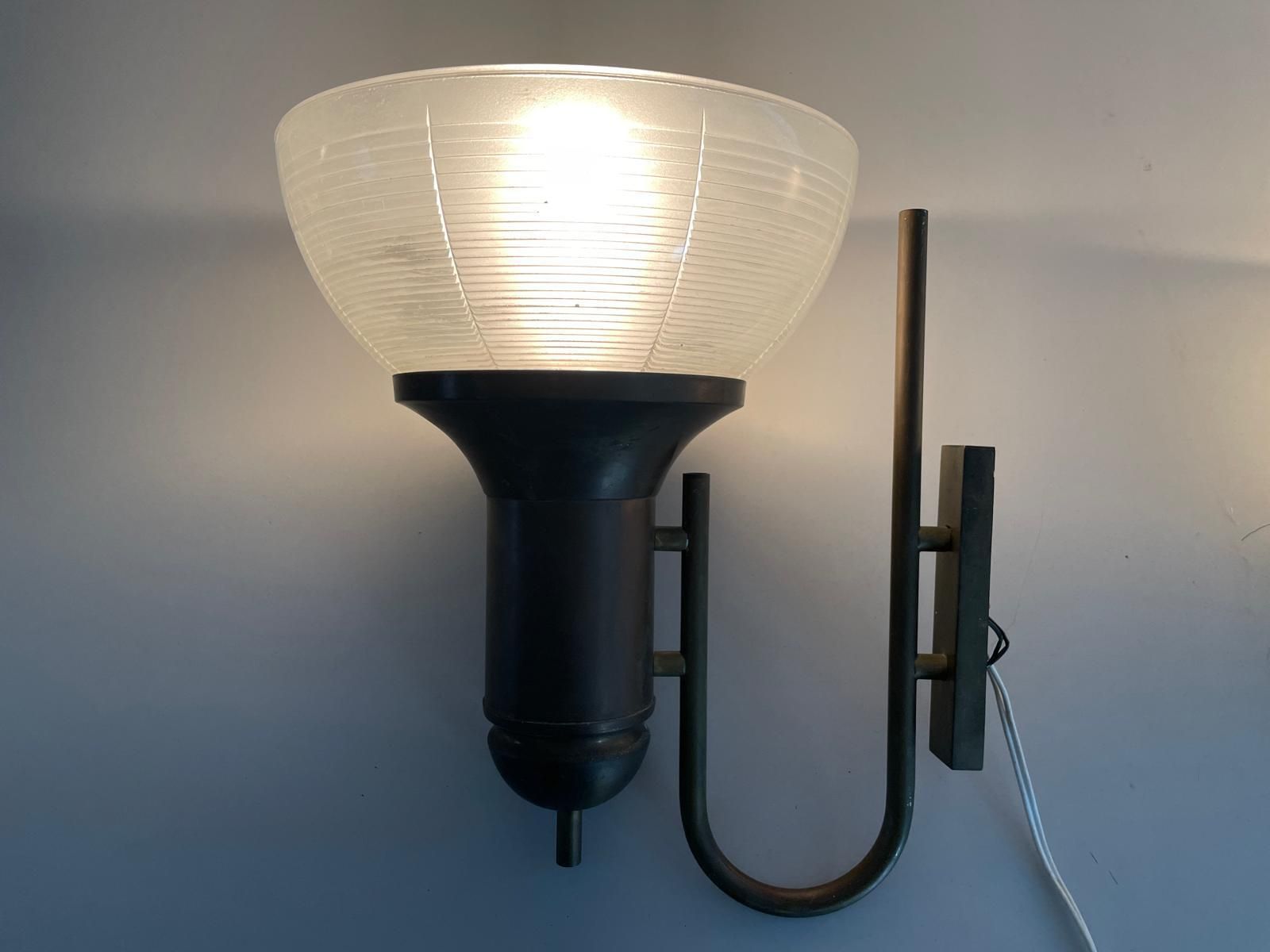 Italian Industrial Type Glass & Brass Large Pair Of Sconces, 1950s, Italy photo Lighting