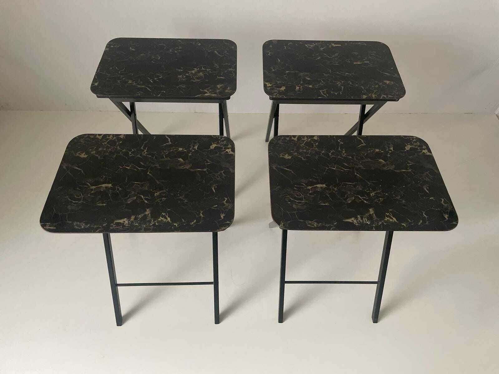 Marble Looking Top Set Of 4 Serving Tables By Artex Green Corp, Folding Stack Tables With Stand, Made In USA photo furniture