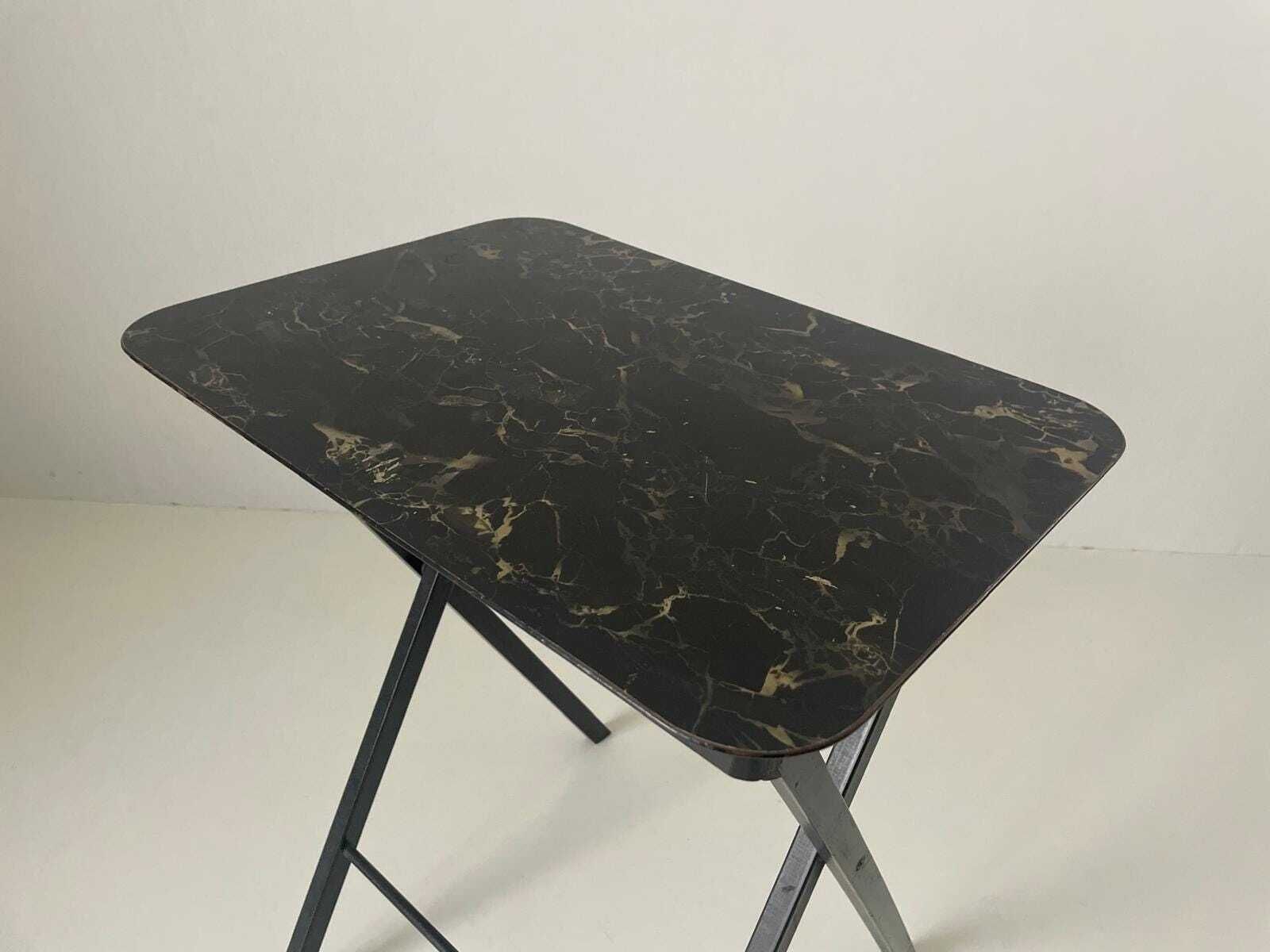 Marble Looking Top Set Of 4 Serving Tables By Artex Green Corp, Folding Stack Tables With Stand, Made In USA photo buy