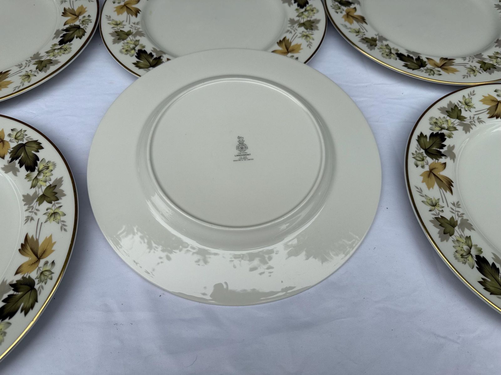 Rare Vintage 1960s Royal Doulton Larchmont Dinner Service – Gold Trim, Autumn Leaves Pattern   6 Place Setting Plus More, 63 Pieces photo for sale