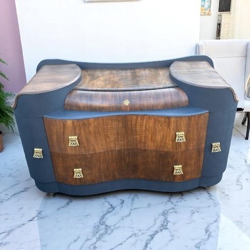 Art Deco Painted Dressing Table Burr Walnut Veneer Black Gold photo furniture