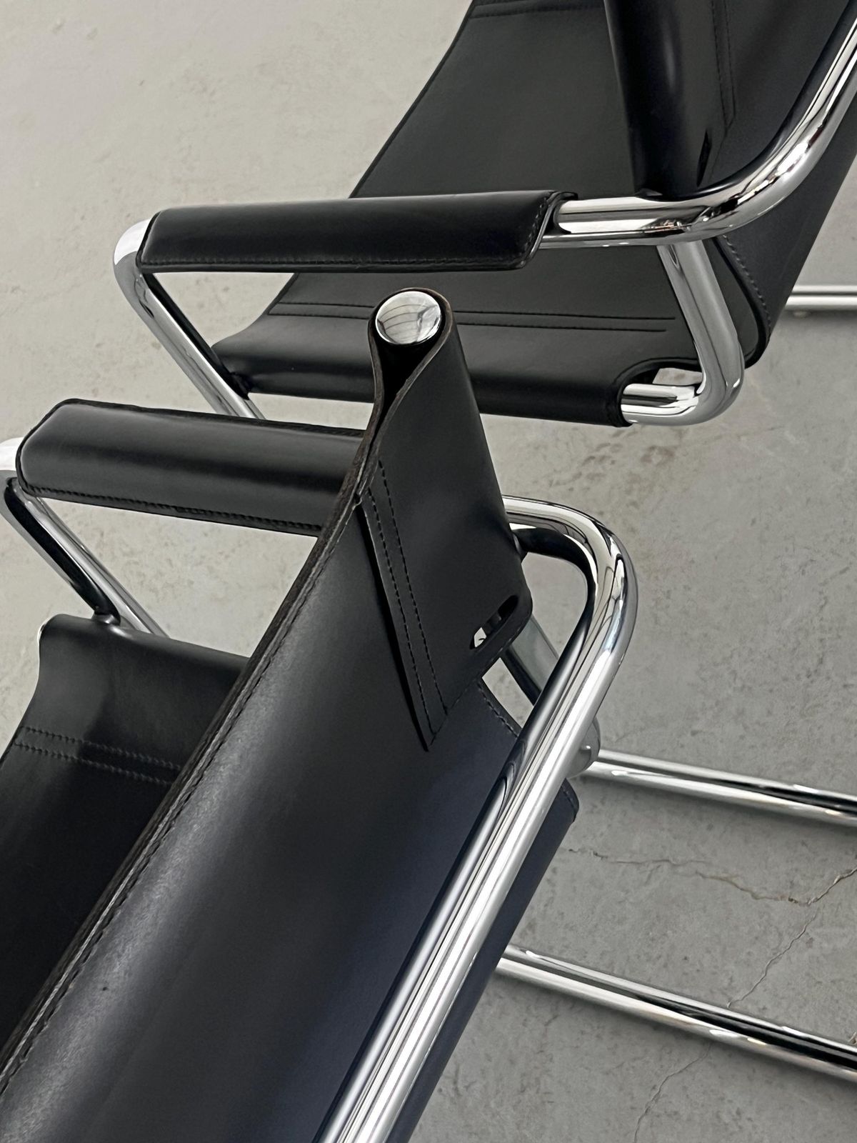 Pair Of Original Leather Cantilever Armchairs By Centro Studi For Matteo Grassi, Bauhaus Design Tubular Steel And Leather Cantilever Chairs photo buy
