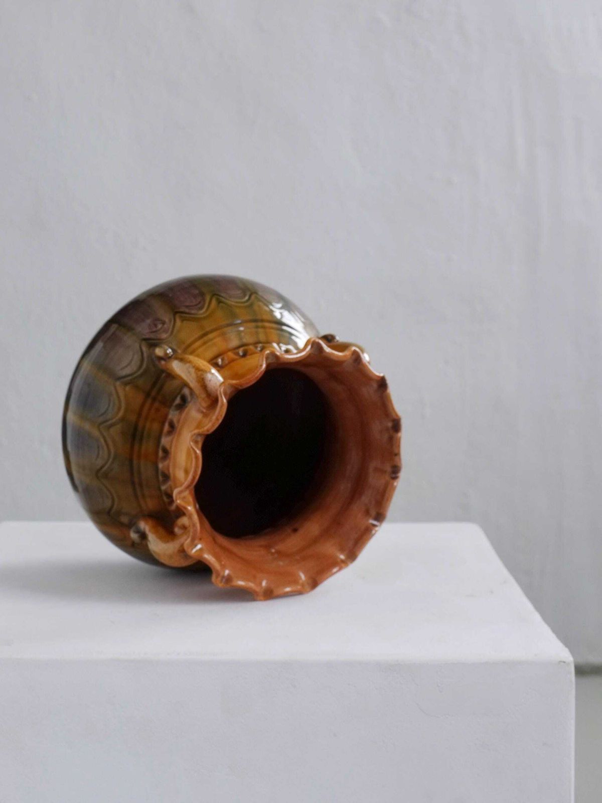 Scalloped Ceramic Vase With Curled Handles | Latvia | 1960s photo for sale