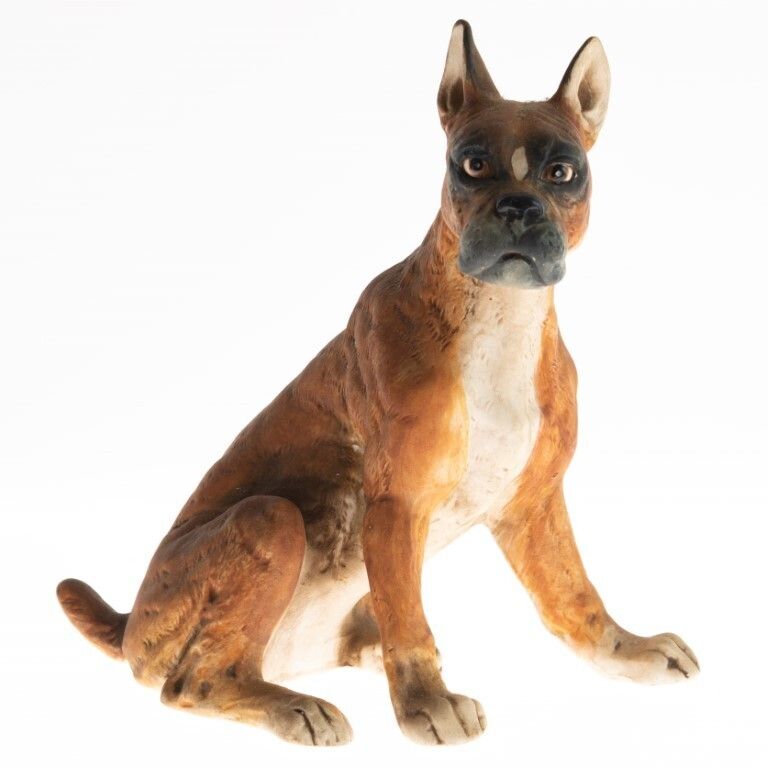 Hand Painted Ceramic Porcelain Pottery Boxer Dog Figure