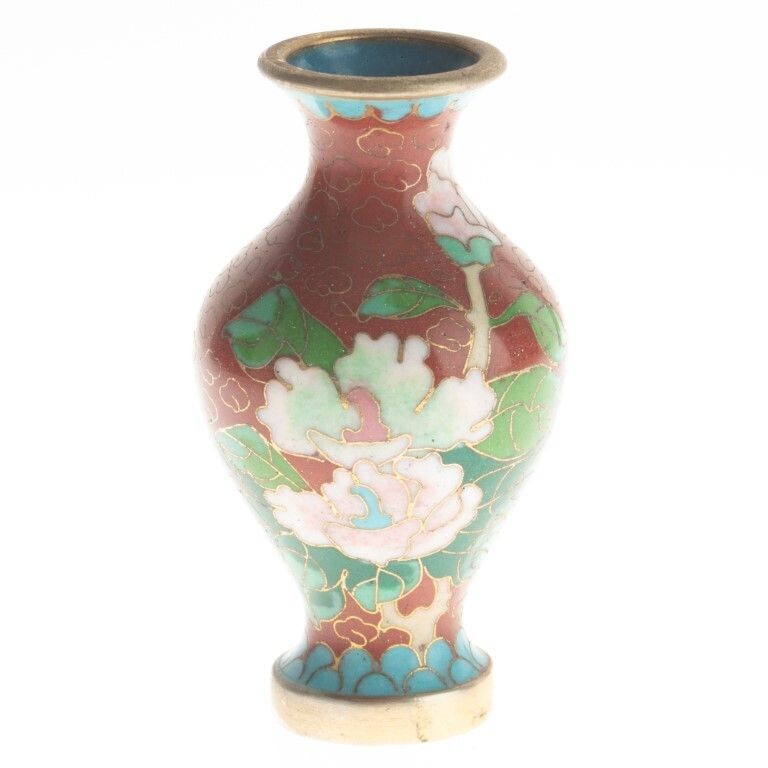 Chinese Cloisonne Red Enamel Bronze Blossom Vase