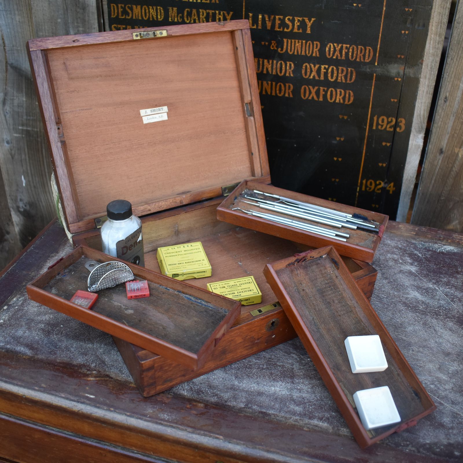 Antique J. Short Dentist Apothecary Mahogany Box Dentistry Medical Travel Case photo furniture
