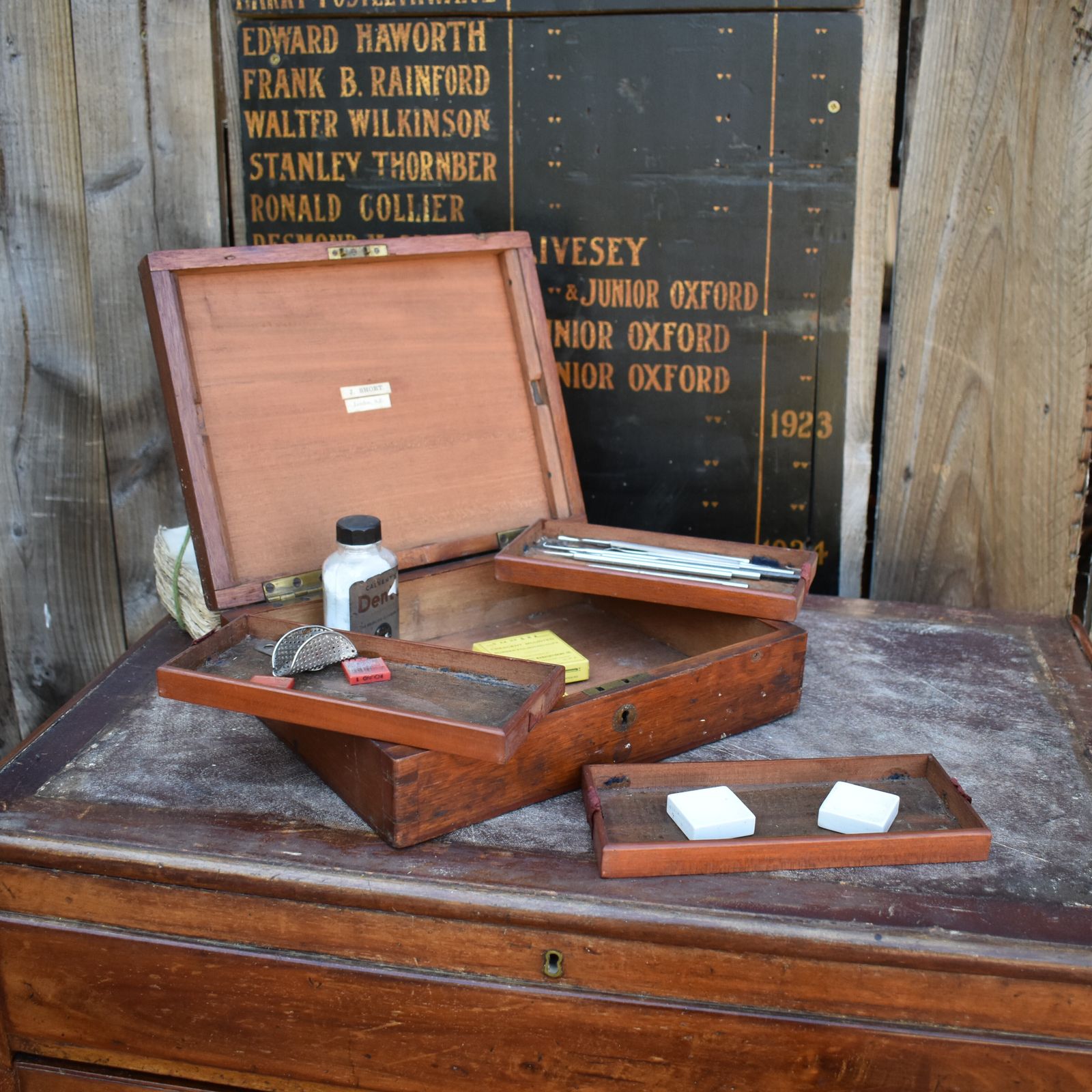 Antique J. Short Dentist Apothecary Mahogany Box Dentistry Medical Travel Case photo buy