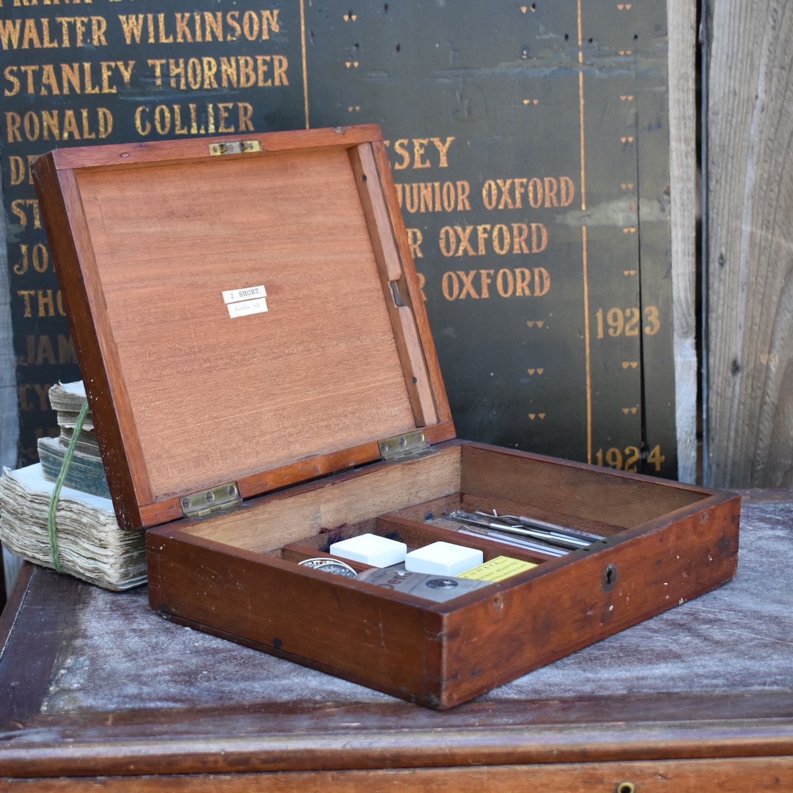 photo for sale Antique J. Short Dentist Apothecary Mahogany Box Dentistry Medical Travel Case