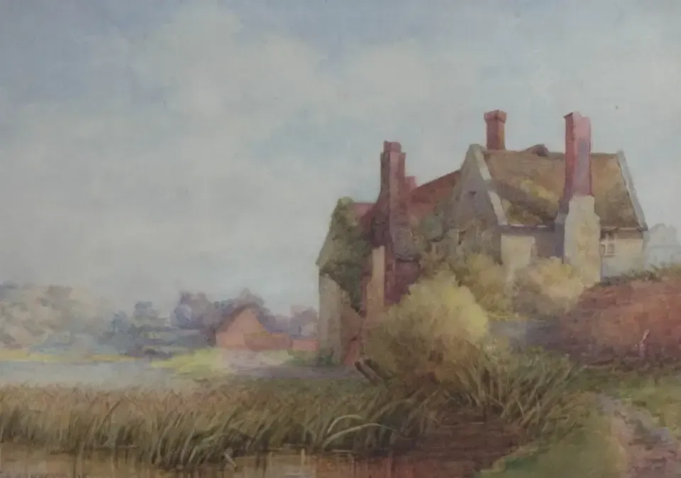 E.A. Hopwood   1905 Watercolour The Old Court House Madeley Salop photo furniture