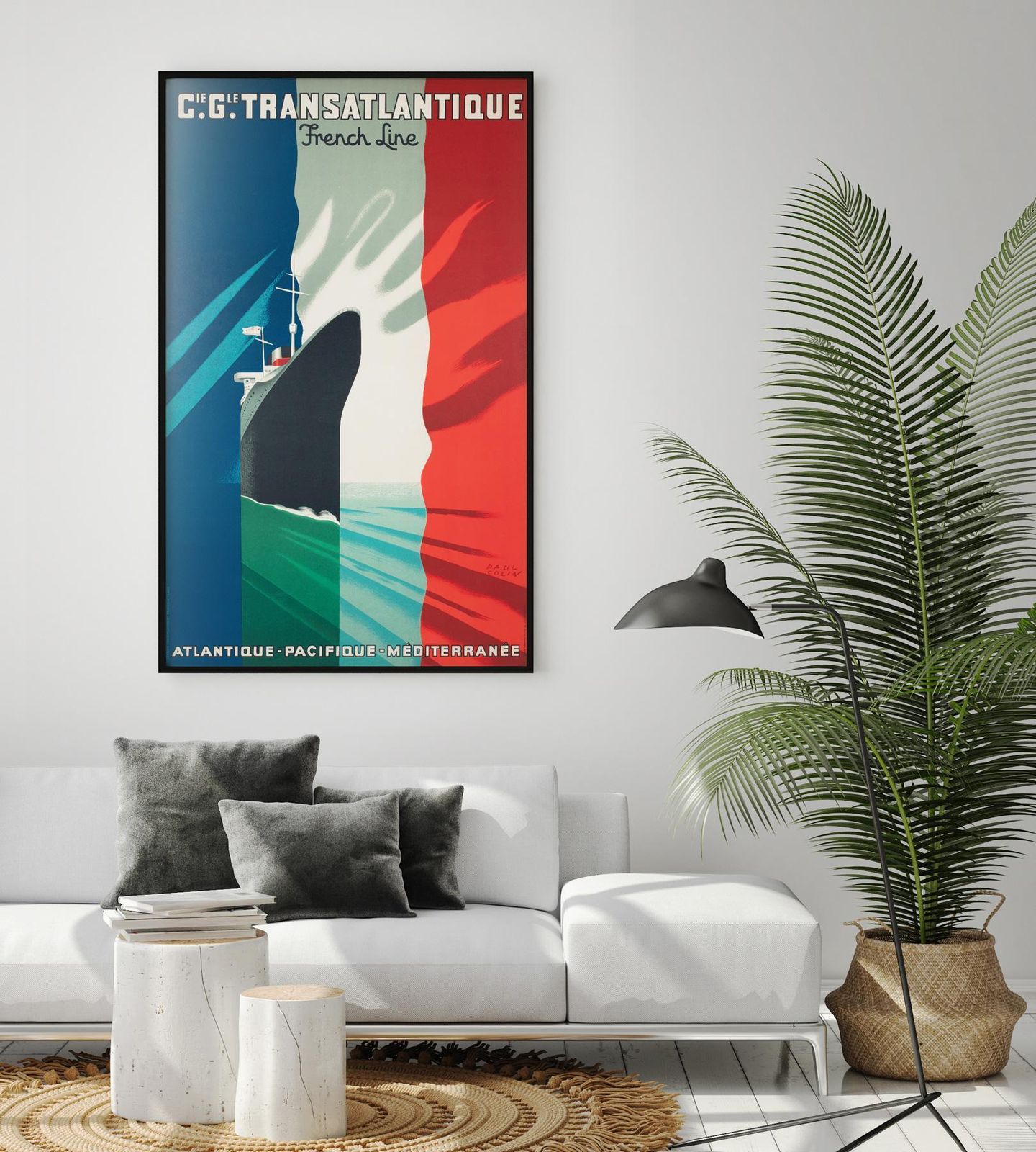 Cie Gle Transatlantique 1950s French Line Large Travel Poster, Paul Colin photo furniture