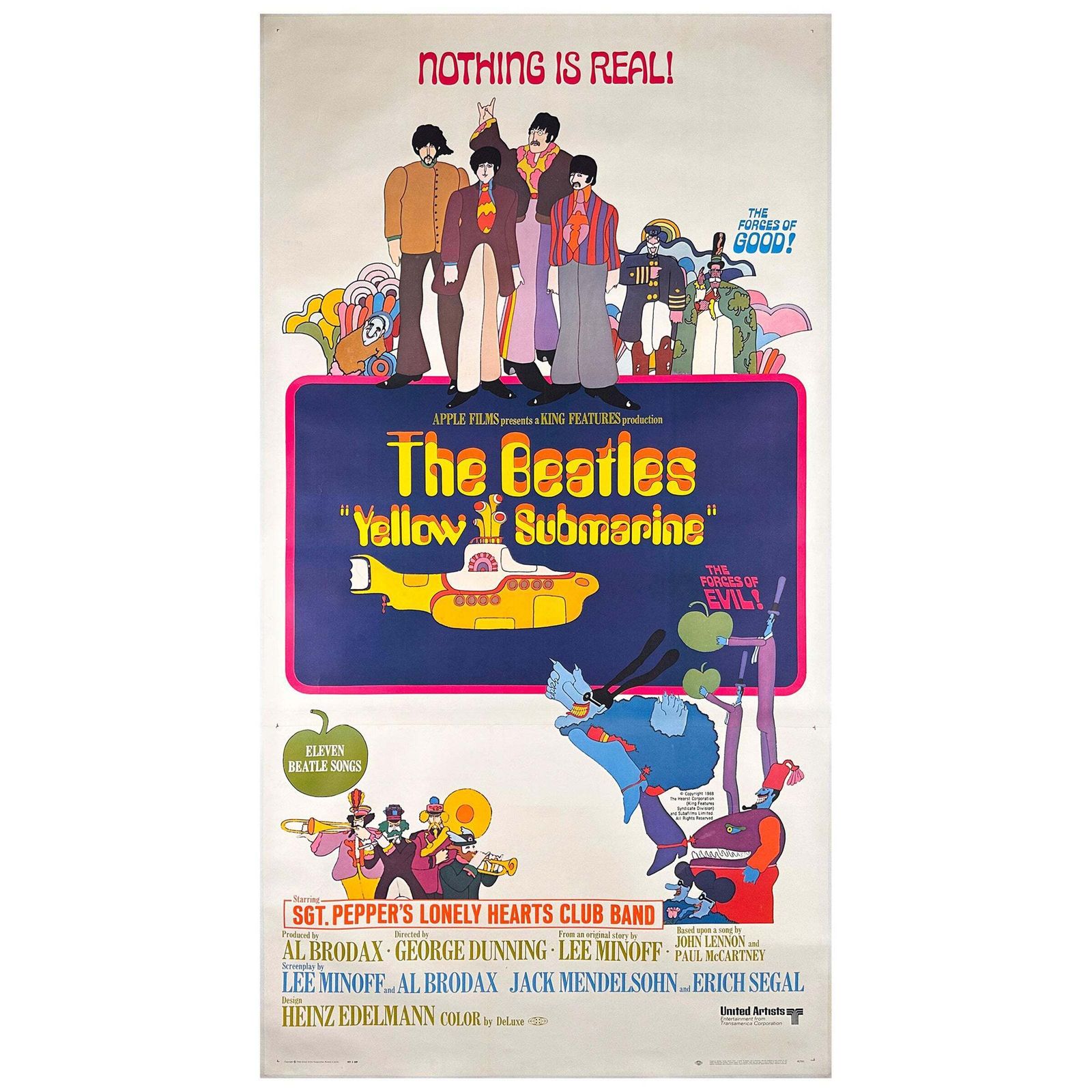 Yellow Submarine The Beatles 1968 Us 3 Sheet Film Poster, Heinz Edelmann