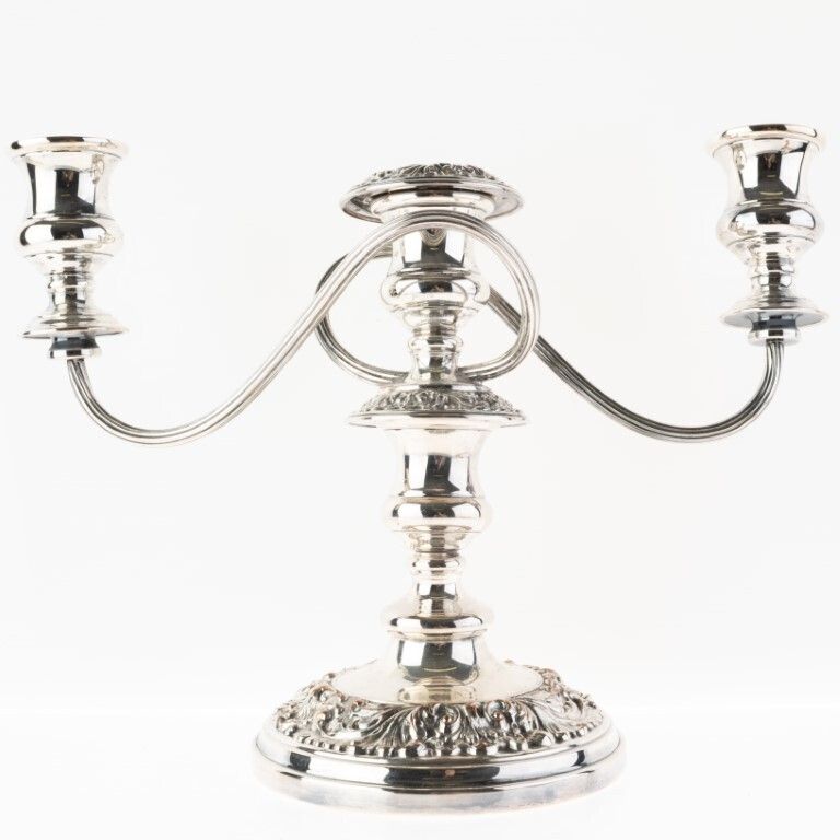 Mid Century Silver Plated Georgian Style Three Arm Candelabra