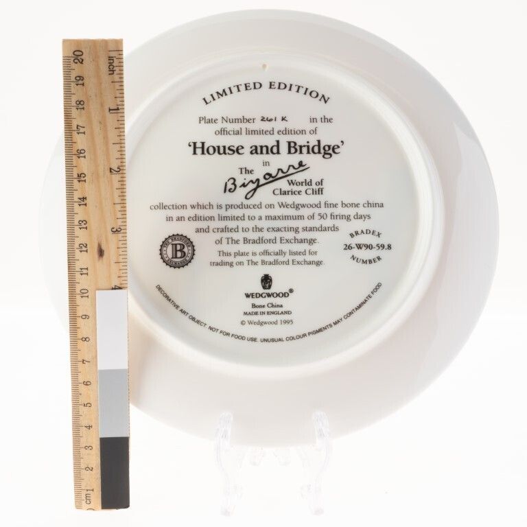 Limited Edition Clarice Cliff Bizarre Series “House And Bridge” Porcelain Plate By Wedgwood photo for sale