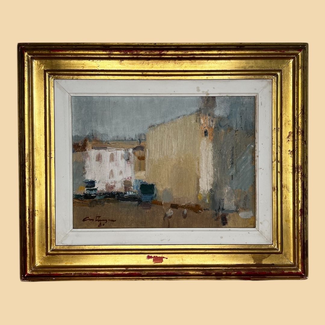 Moșilor Market, Original Romanian Oil On Canvas Landscape Painting